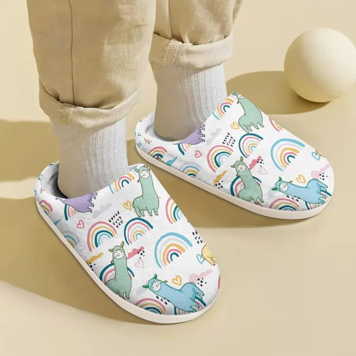 Cartoon Animals Plush Slippers for Kids Warm Fuzzy Indoor Shoes Boys Girls Cozy Winter Slippers Closed Toe Bedroom Soft Non Slip House Slippers US Size 9-15