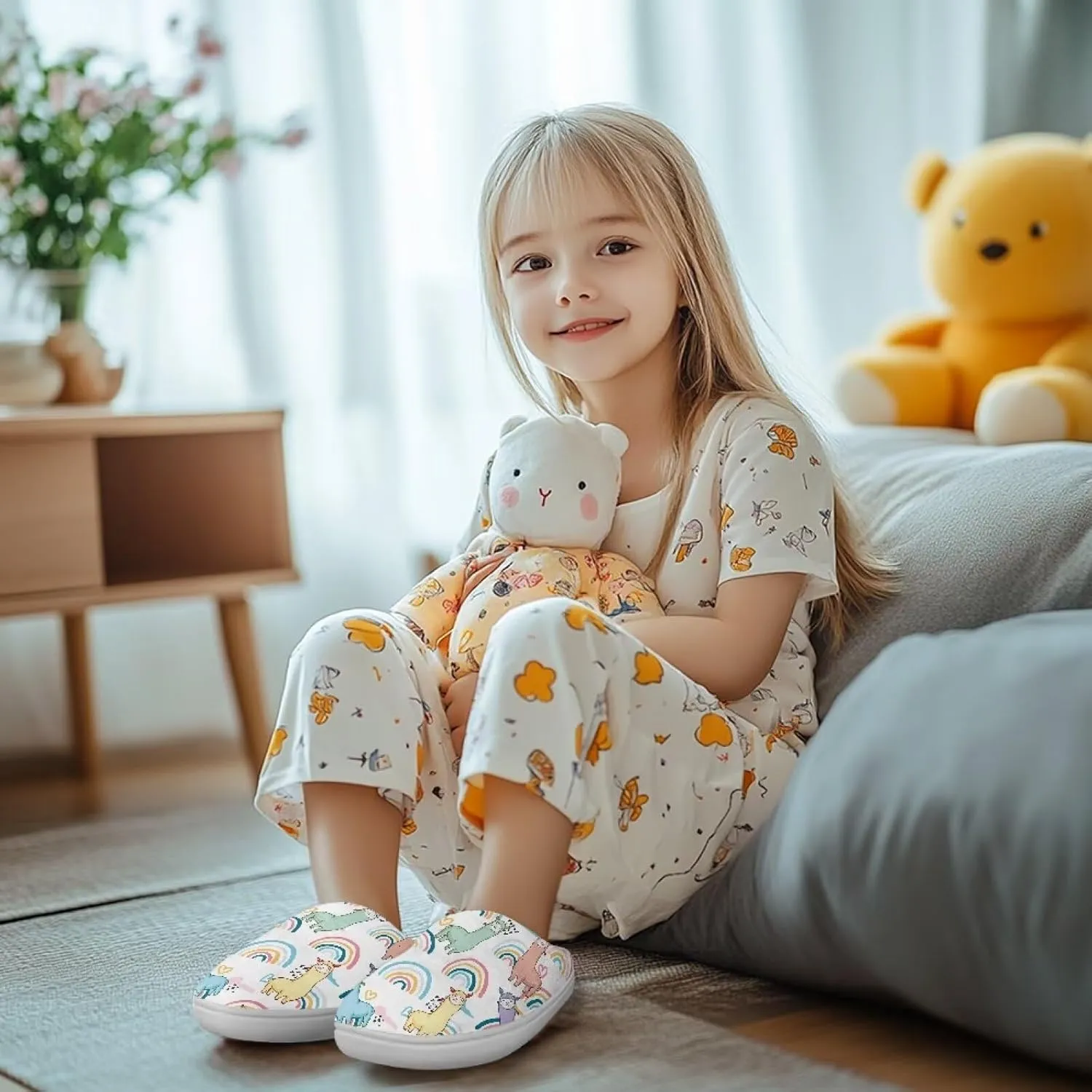 Cartoon Animals Plush Slippers for Kids Warm Fuzzy Indoor Shoes Boys Girls Cozy Winter Slippers Closed Toe Bedroom Soft Non Slip House Slippers US Size 9-15