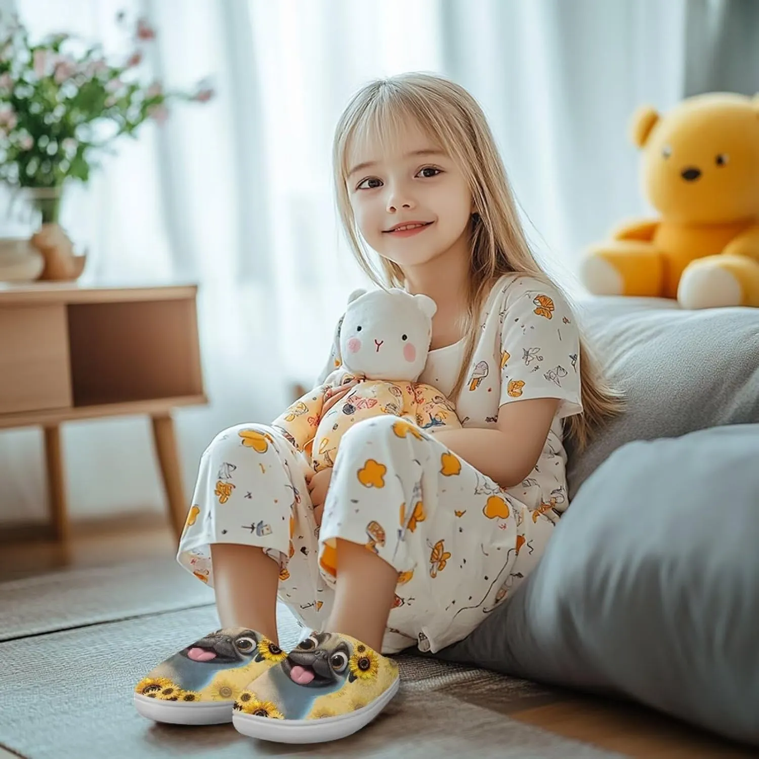 Cartoon Animals Plush Slippers for Kids Warm Fuzzy Indoor Shoes Boys Girls Cozy Winter Slippers Closed Toe Bedroom Soft Non Slip House Slippers US Size 9-15