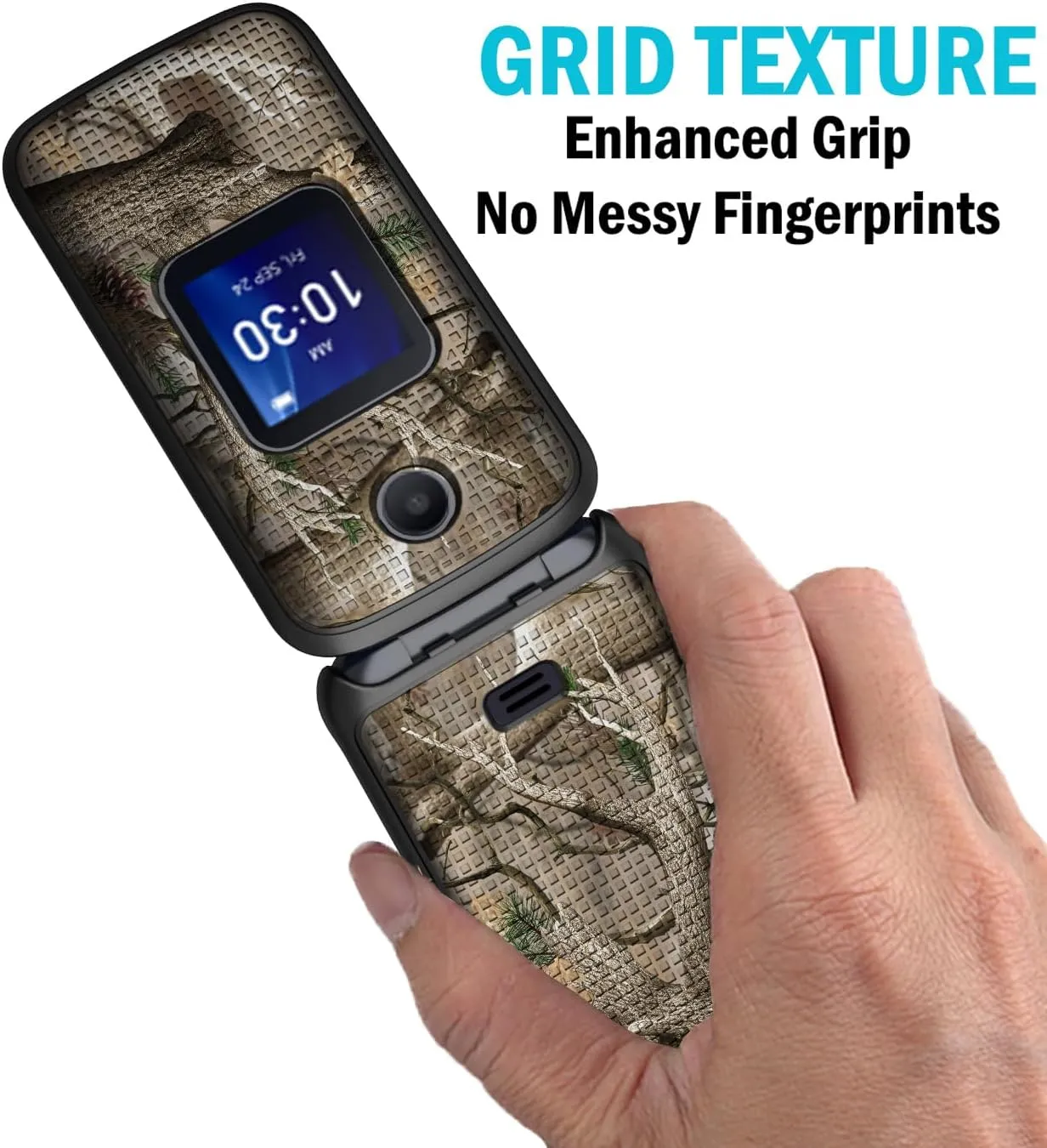 Case with Clip for Go Flip 4 / TCL FLIP Pro Phone, Nakedcellphone [Outdoor Camouflage] Slim Hard Shell Cover and [Rotating/Ratchet] Belt Hip Holster Holder Combo - Tree Leaf Real Woods Camo Design