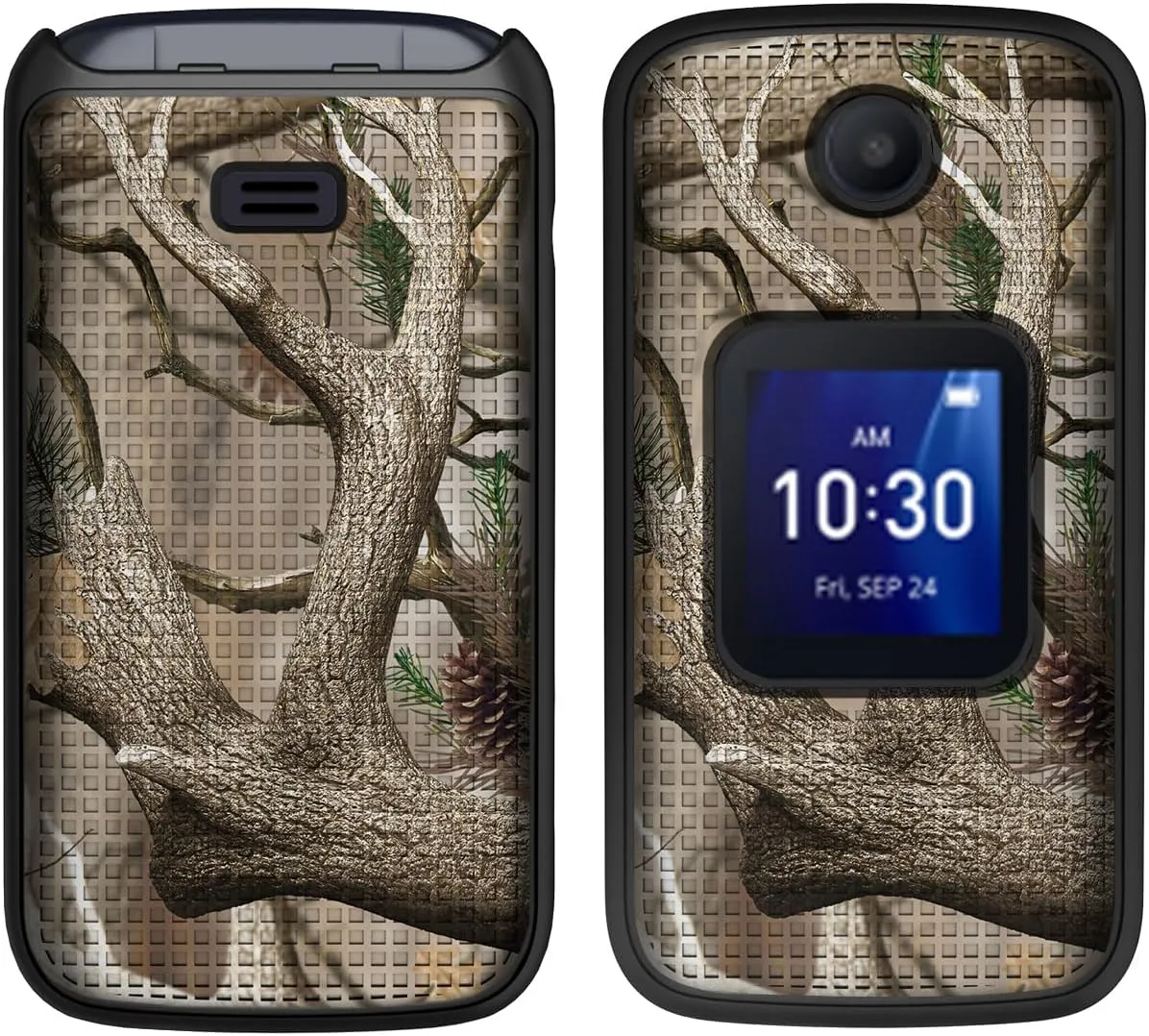 Case with Clip for Go Flip 4 / TCL FLIP Pro Phone, Nakedcellphone [Outdoor Camouflage] Slim Hard Shell Cover and [Rotating/Ratchet] Belt Hip Holster Holder Combo - Tree Leaf Real Woods Camo Design