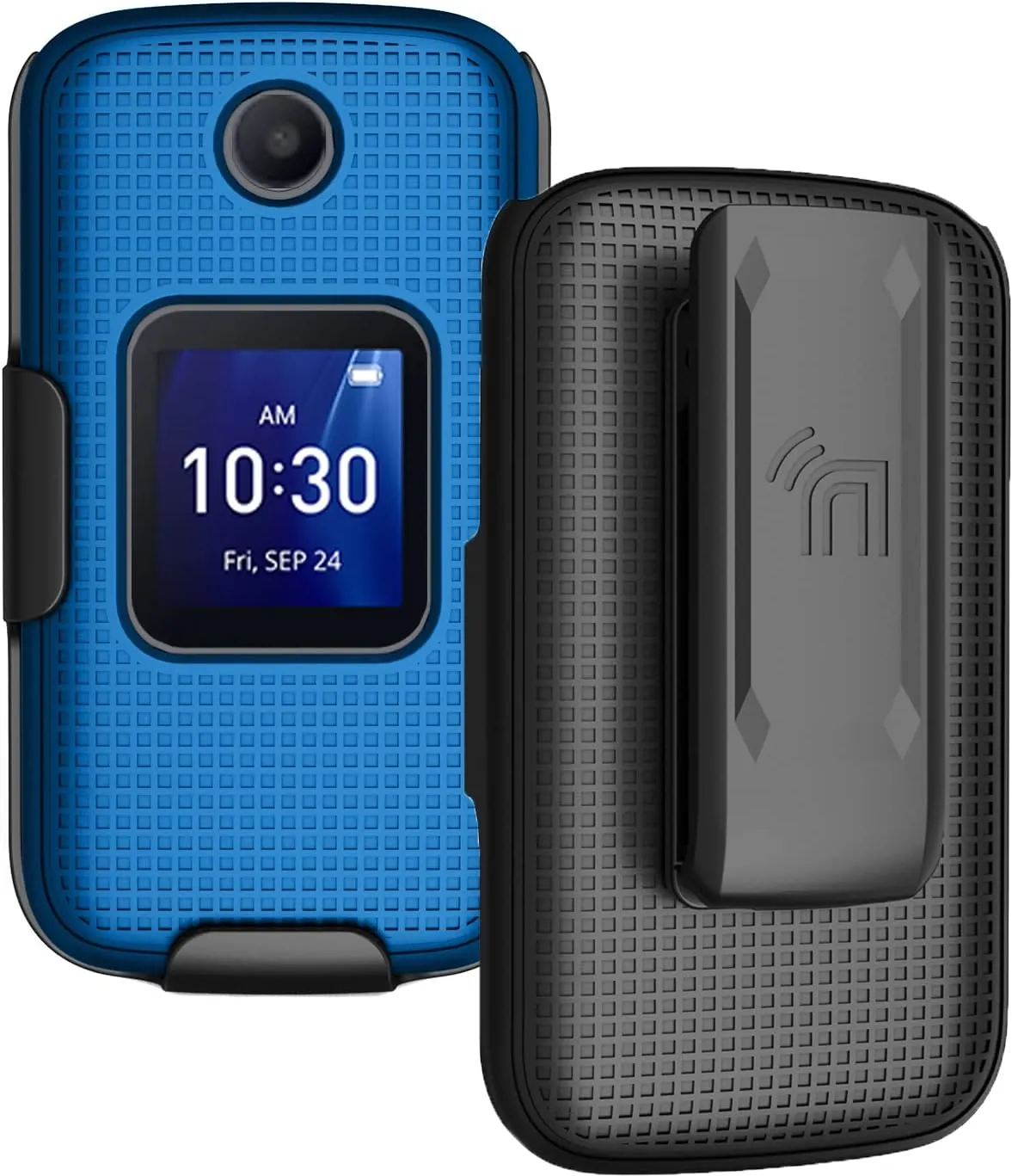 Case with Clip for Go Flip 4 / TCL FLIP Pro Phone, Nakedcellphone Slim Hard Shell Cover and [Rotating/Ratchet] Belt Hip Holster Holder Combo for Alcatel 4056W, 4056L, 4056Z, 4056V - Cobalt Blue