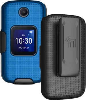 Case with Clip for Go Flip 4 / TCL FLIP Pro Phone, Nakedcellphone Slim Hard Shell Cover and [Rotating/Ratchet] Belt Hip Holster Holder Combo for Alcatel 4056W, 4056L, 4056Z, 4056V - Cobalt Blue