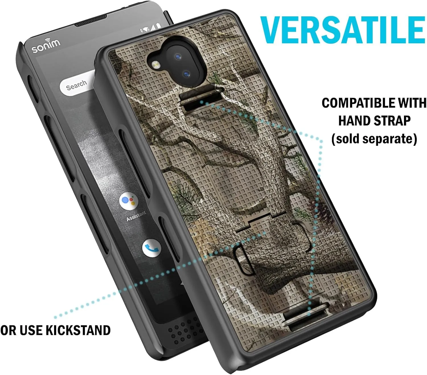 Case with Clip for Sonim XP10 5G, Nakedcellphone [Outdoor Camouflage] Slim Hard Phone Cover with Kickstand and Belt Hip Holster Combo for XP9900 (2022) - Tree Leaf Real Woods Camo