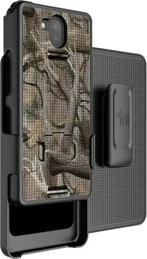 Case with Clip for Sonim XP10 5G, Nakedcellphone [Outdoor Camouflage] Slim Hard Phone Cover with Kickstand and Belt Hip Holster Combo for XP9900 (2022) - Tree Leaf Real Woods Camo