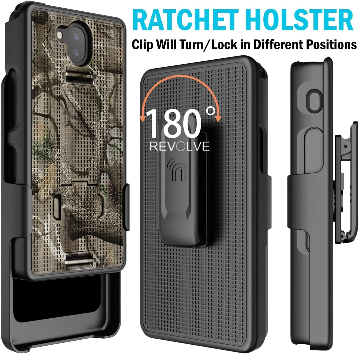 Case with Clip for Sonim XP10 5G, Nakedcellphone [Outdoor Camouflage] Slim Hard Phone Cover with Kickstand and Belt Hip Holster Combo for XP9900 (2022) - Tree Leaf Real Woods Camo