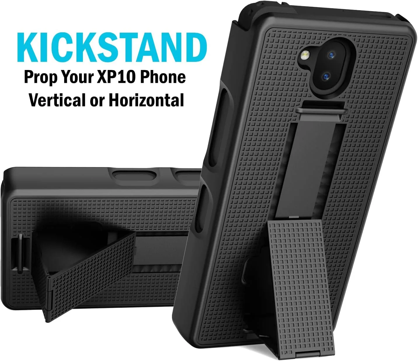 Case with Clip for Sonim XP10 5G, Nakedcellphone Slim Hard Shell Phone Cover with Kickstand and [Rotating/Ratchet] Belt Hip Holster Holder Combo for XP9900 (2022) - Black
