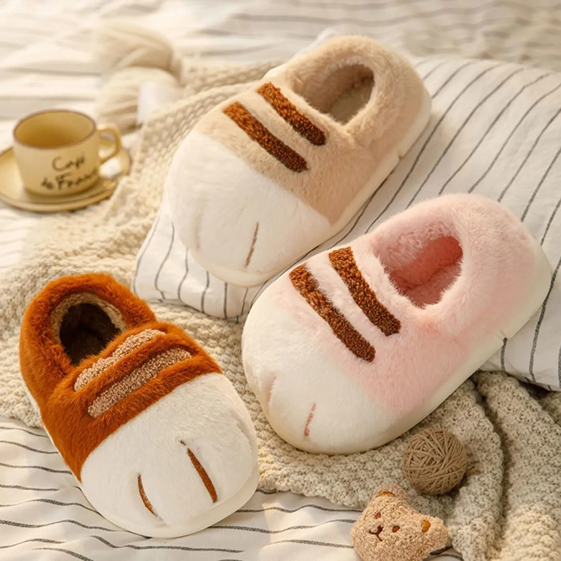 Cat Paw Slippers, Winter Warm Platform Cat Feet Slippers, Cute Fluffy Animal Cat Paw Slippers for Women