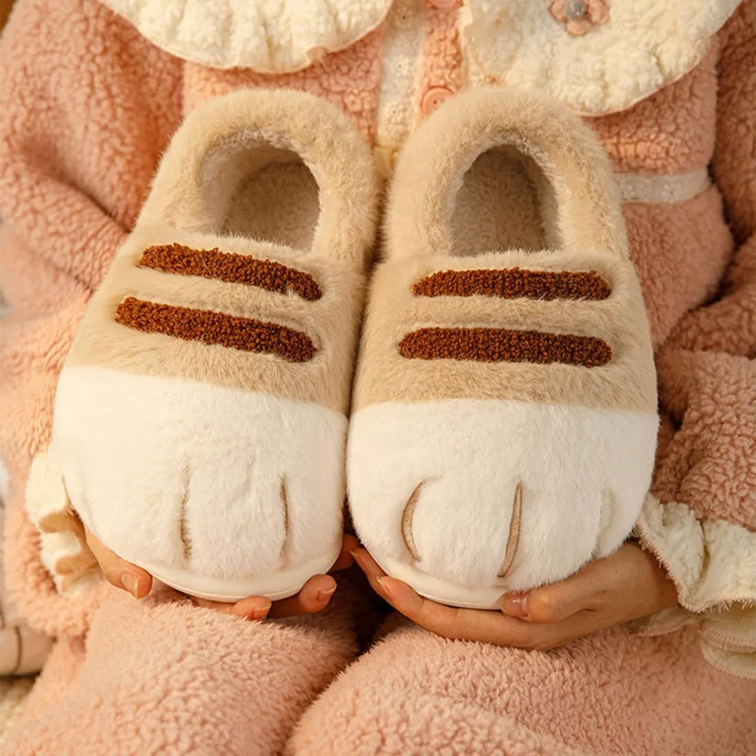 Cat Paw Slippers, Winter Warm Platform Cat Feet Slippers, Cute Fluffy Animal Cat Paw Slippers for Women