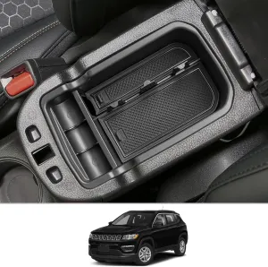CDEFG Center Console Accessory Organizer Compatible with 2017 2018 2019 2020 2021 Compass, ABS Material Armrest Box Insert Tray Glove Secondary Storage Box (Black)