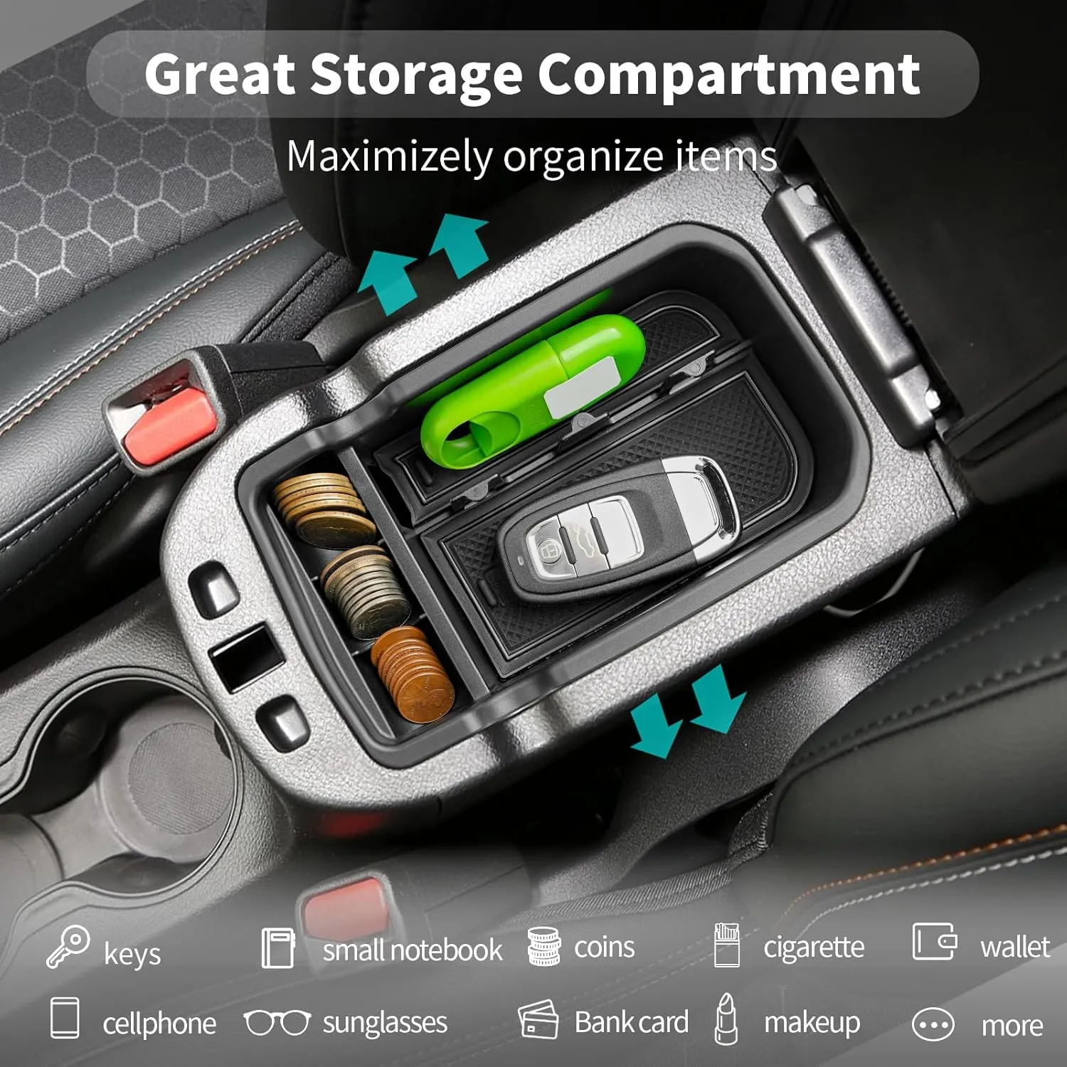 CDEFG Center Console Accessory Organizer Compatible with 2017 2018 2019 2020 2021 Compass, ABS Material Armrest Box Insert Tray Glove Secondary Storage Box (Black)
