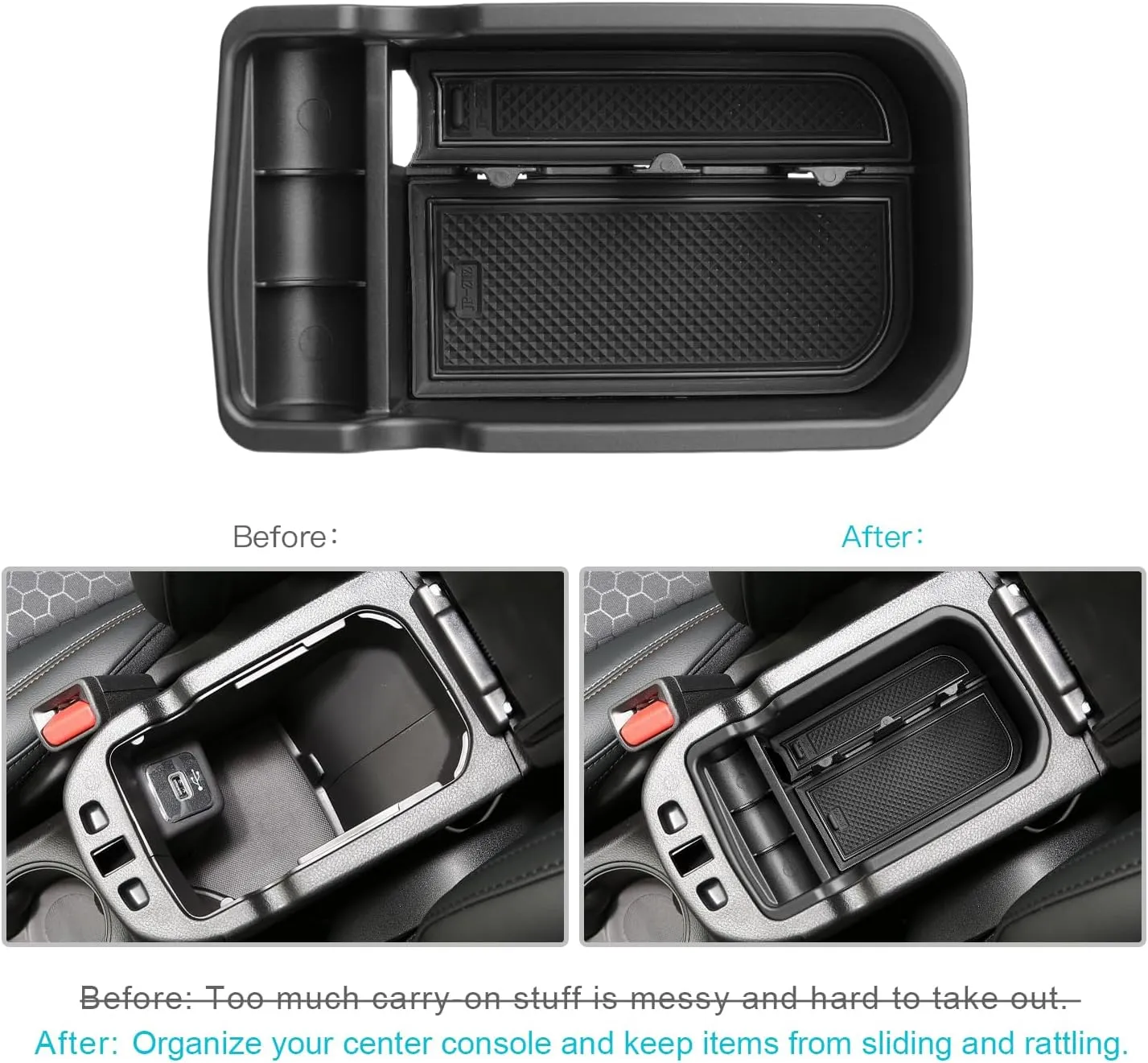 CDEFG Center Console Accessory Organizer Compatible with 2017 2018 2019 2020 2021 Compass, ABS Material Armrest Box Insert Tray Glove Secondary Storage Box (Black)