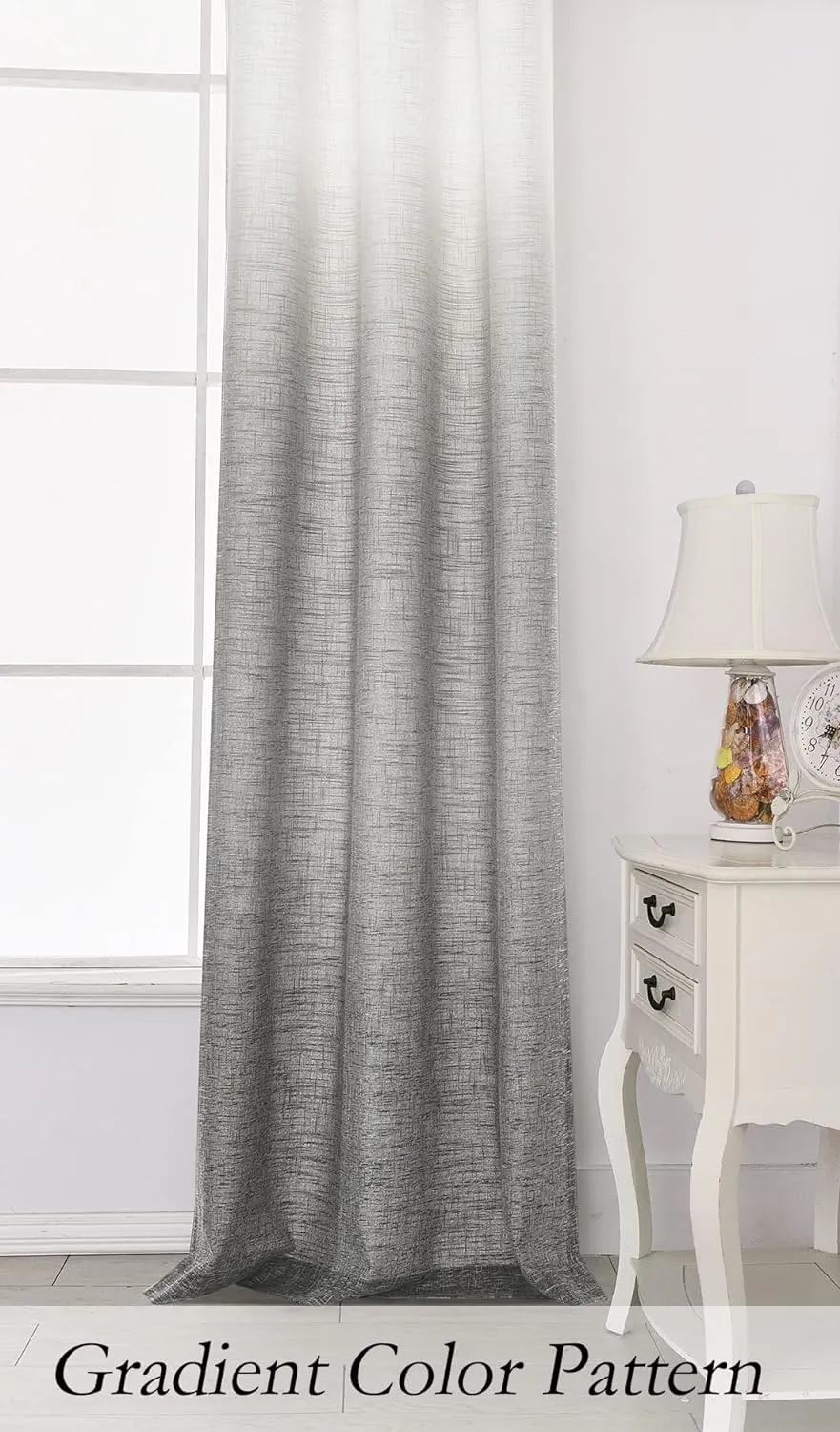 Central Park Ombre Window Curtain Panel Linen Gradient Print on Rayon Blend Fabric Drapery Treatments for Living Room/Bedroom, Cream White to Gray, 40" x 84", Set of 2