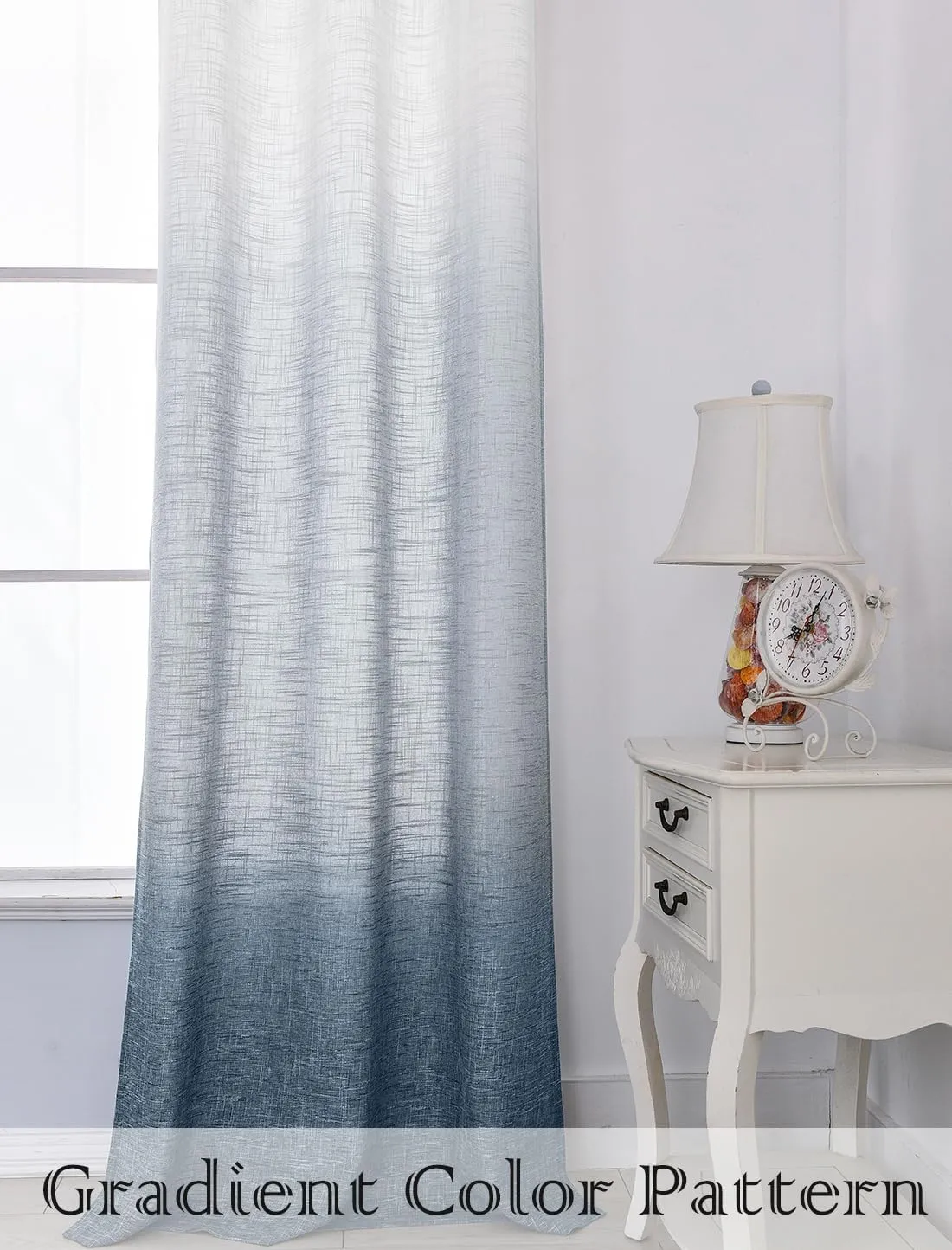 Central Park Ombre Window Curtain Panel Linen Gradient Print on Rayon Blend Fabric Drapery Treatments for Living Room/Bedroom, Cream White to Indigo Blue, 40" x 84", Set of 2