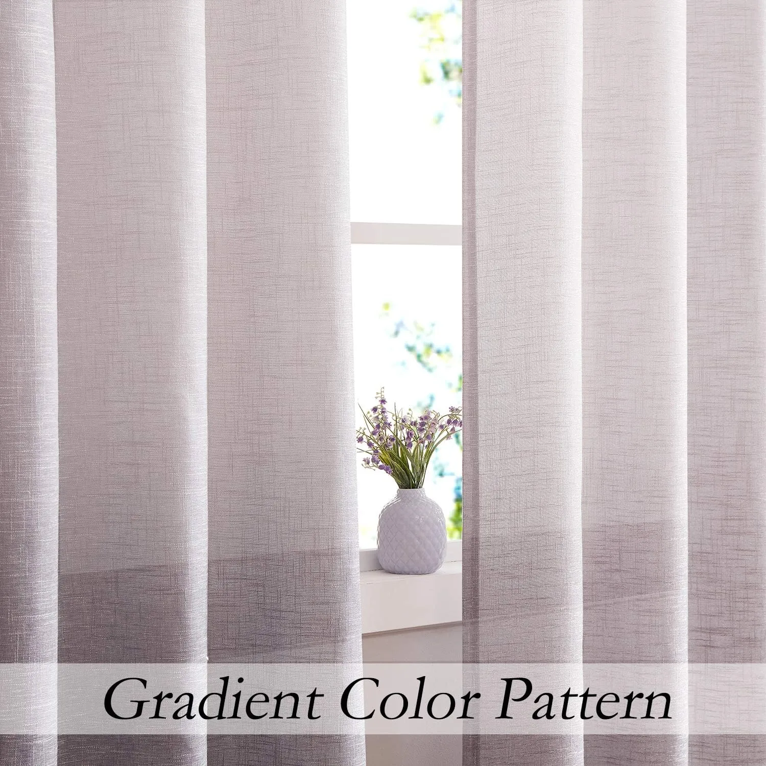 Central Park Ombre Window Curtain Panel Linen Gradient Print on Rayon Blend Fabric Drapery Treatments for Living Room/Bedroom, Cream White to Lavender Purple, 40" x 84", Set of 2