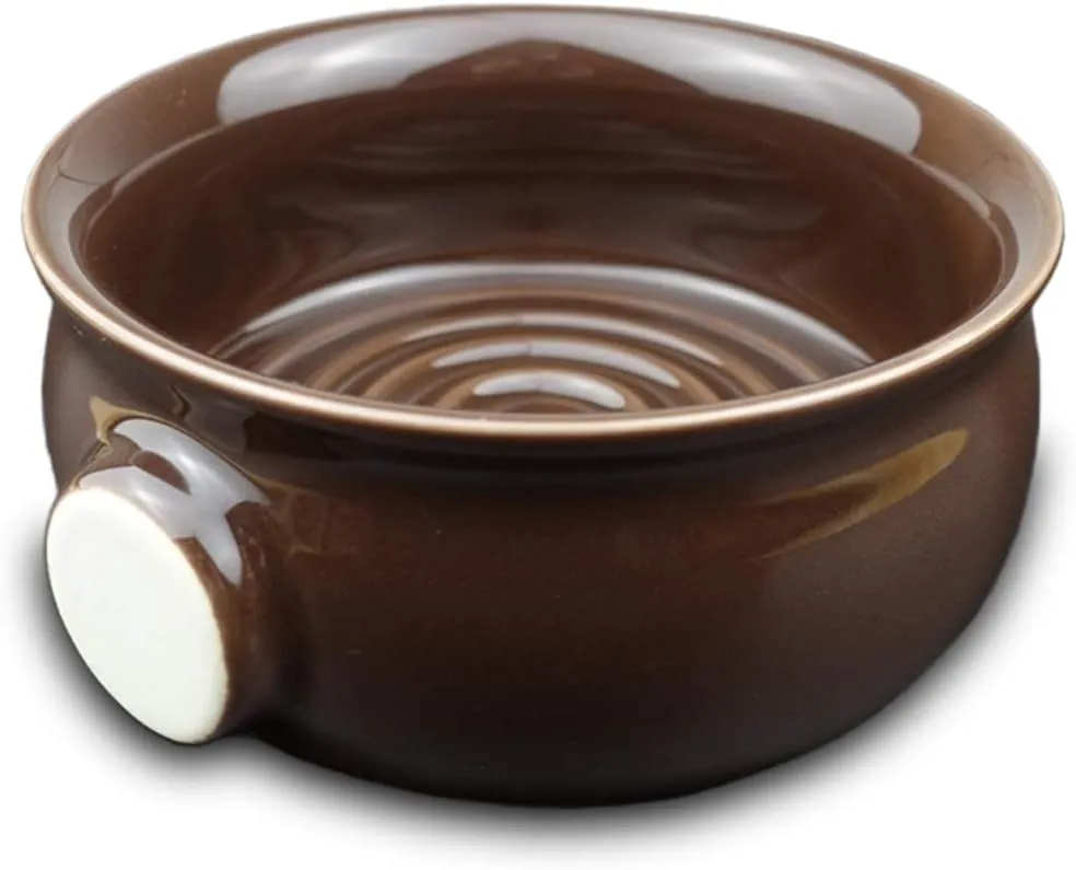 Ceramic Shaving Soap Bowl For Men, Non-slip Handle, Wide Mouth, Large Capacity, Easier to Lather-Brown