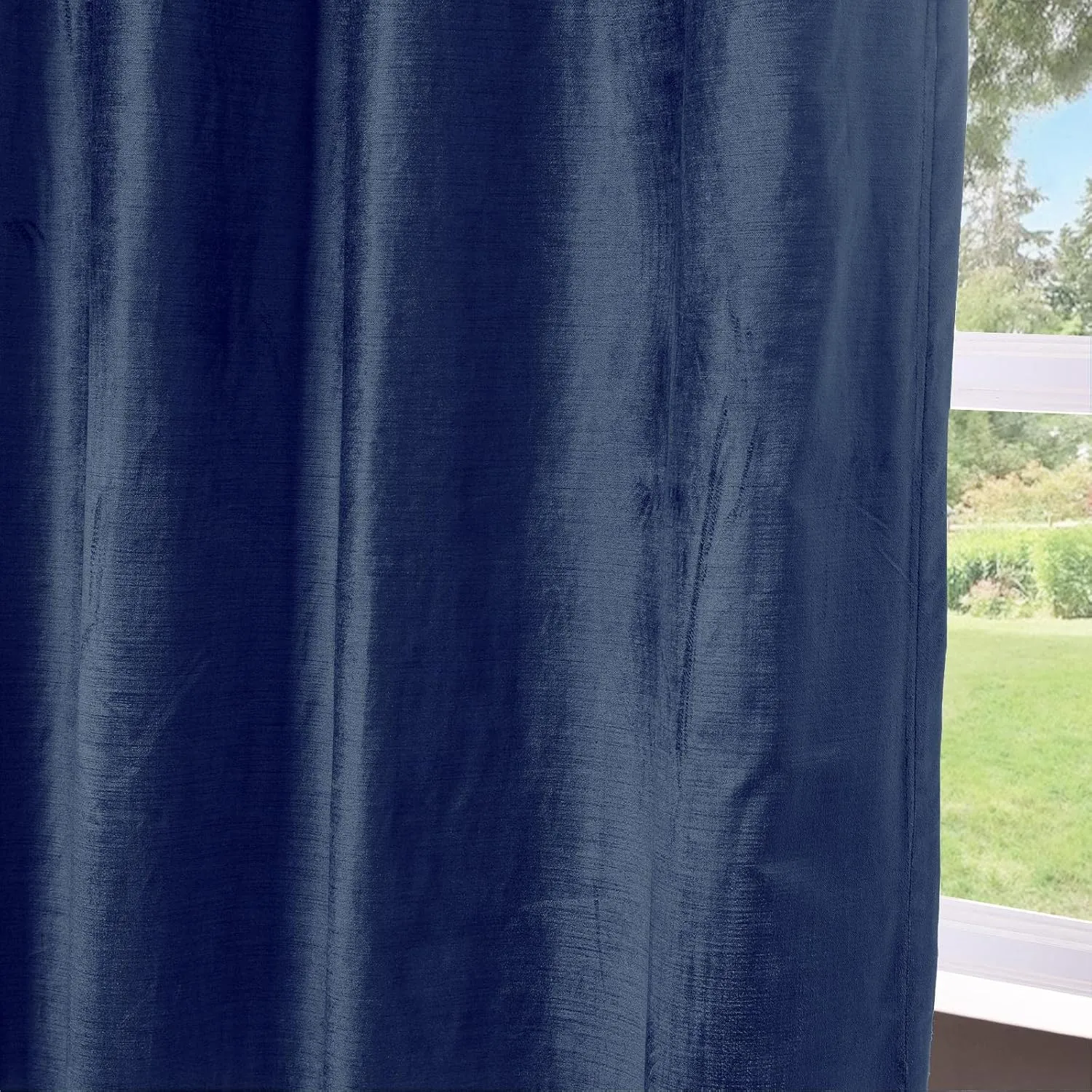 ChadMade Luster Cotton Velvet Grommet Lined Curtain for Dining Room Heavyweight 108 Inches Long Luxury Room Darkening Drape Midnight Wide 50xLong 108 inch, Veda Collection (1 Panel)