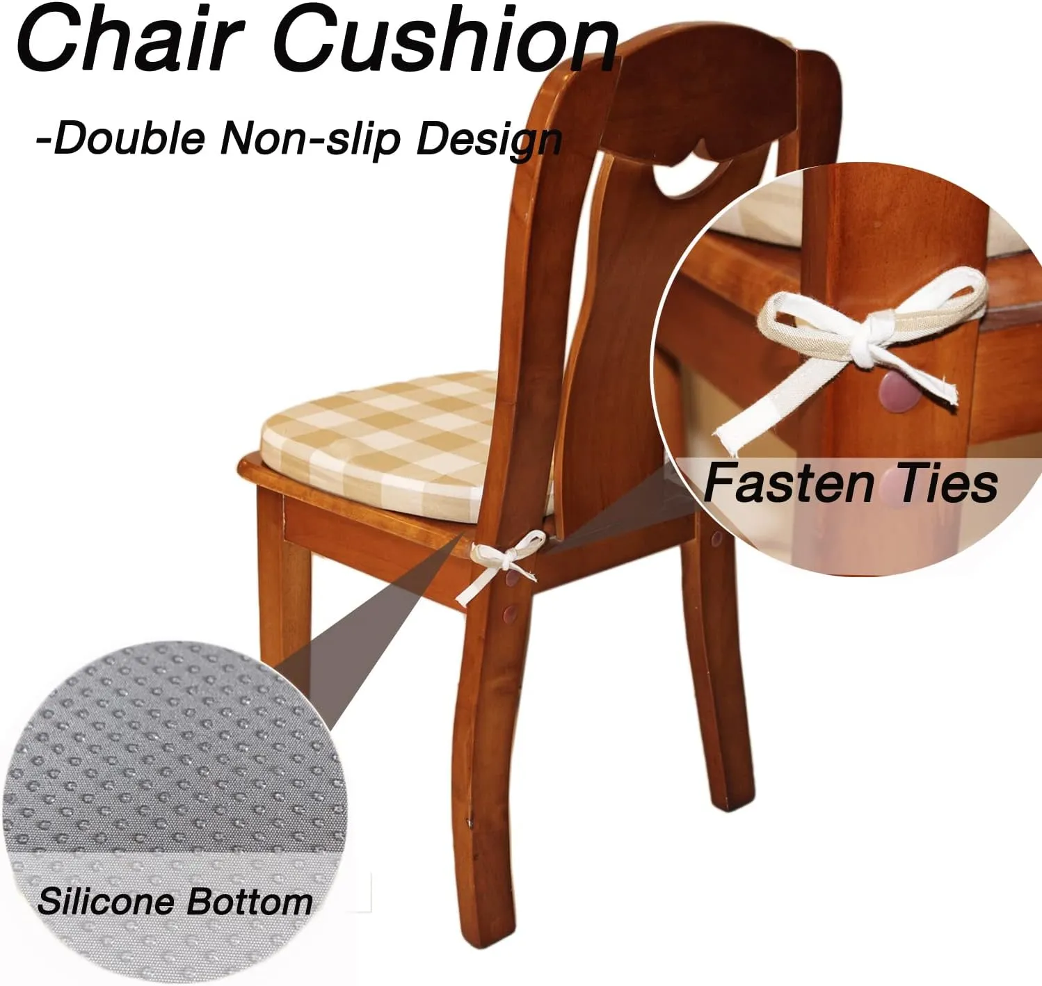 Chair Cushion with Ties for Dining Chairs - Memory Foam Non Slip Kitchen Chair Pad and Seat Cushion with Machine Washable Cover [16.5 x 16.2 Inches] - (Brown White,1)