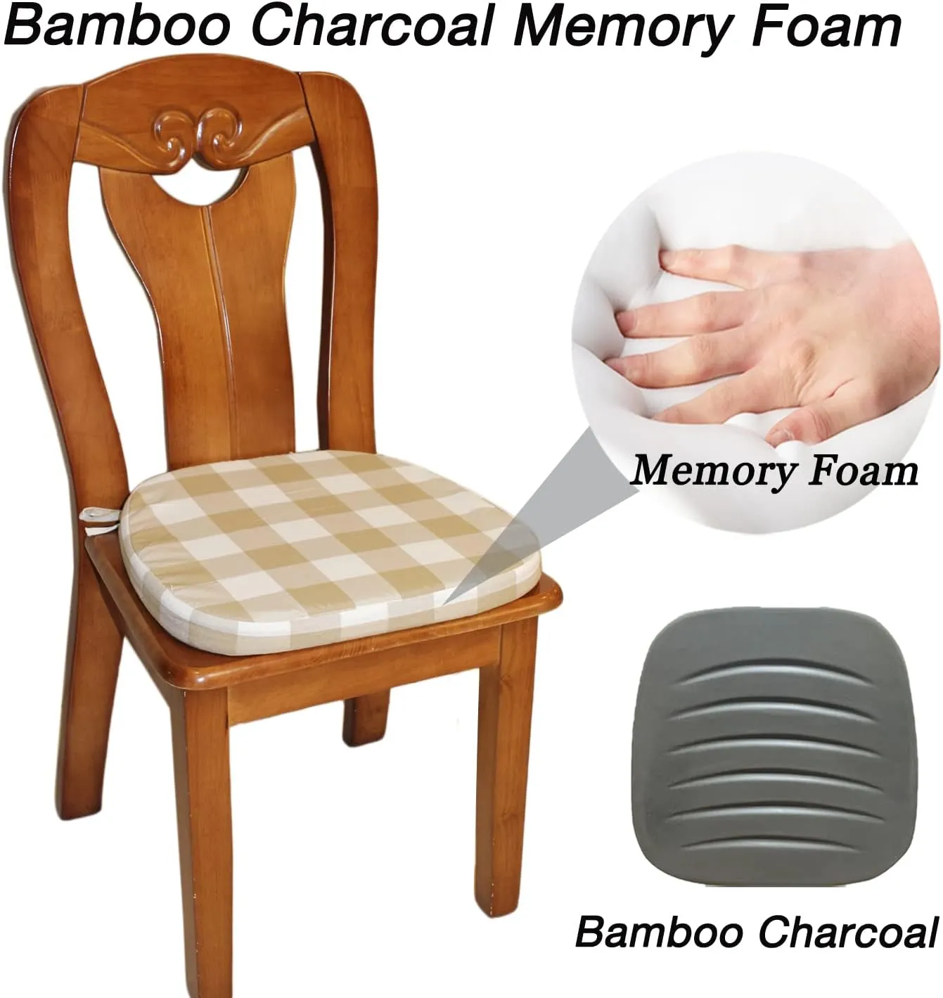 Chair Cushion with Ties for Dining Chairs - Memory Foam Non Slip Kitchen Chair Pad and Seat Cushion with Machine Washable Cover [16.5 x 16.2 Inches] - (Brown White,1)
