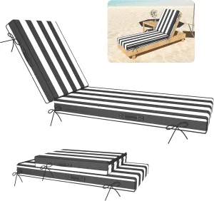 Chaise Lounge Cushions Outdoor Furniture 80 x 26 Inch Patio Lounge Chair Cushions 4'' Thick Waterproof Outdoor Chaise Cushion Weather Resistant Pool Lounger Cushion(Black Stripe)