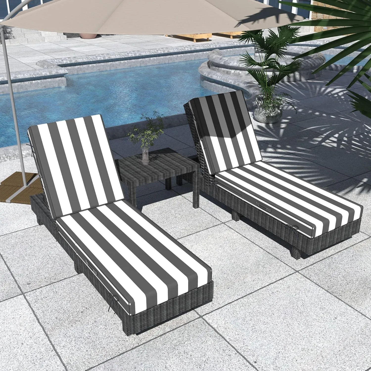 Chaise Lounge Cushions Outdoor Furniture 80 x 26 Inch Patio Lounge Chair Cushions 4'' Thick Waterproof Outdoor Chaise Cushion Weather Resistant Pool Lounger Cushion(Black Stripe)