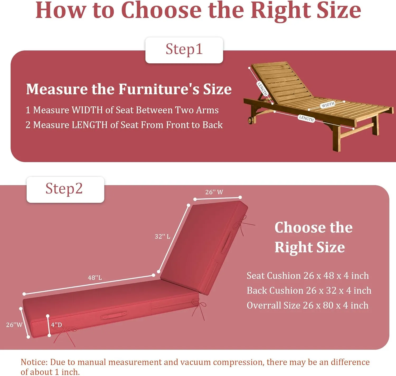 Chaise Lounge Cushions Outdoor Furniture 80 x 26 Inch Patio Lounge Chair Cushions 4'' Thick Waterproof Outdoor Chaise Cushion Weather Resistant Pool Lounger Cushion(Burgundy)