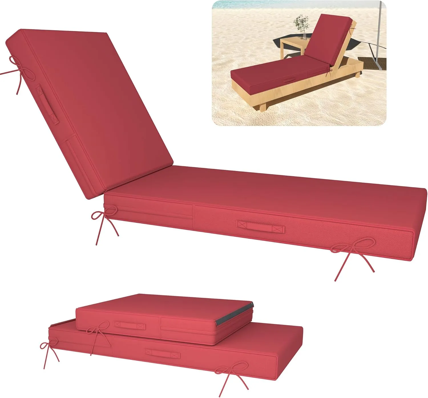 Chaise Lounge Cushions Outdoor Furniture 80 x 26 Inch Patio Lounge Chair Cushions 4'' Thick Waterproof Outdoor Chaise Cushion Weather Resistant Pool Lounger Cushion(Burgundy)