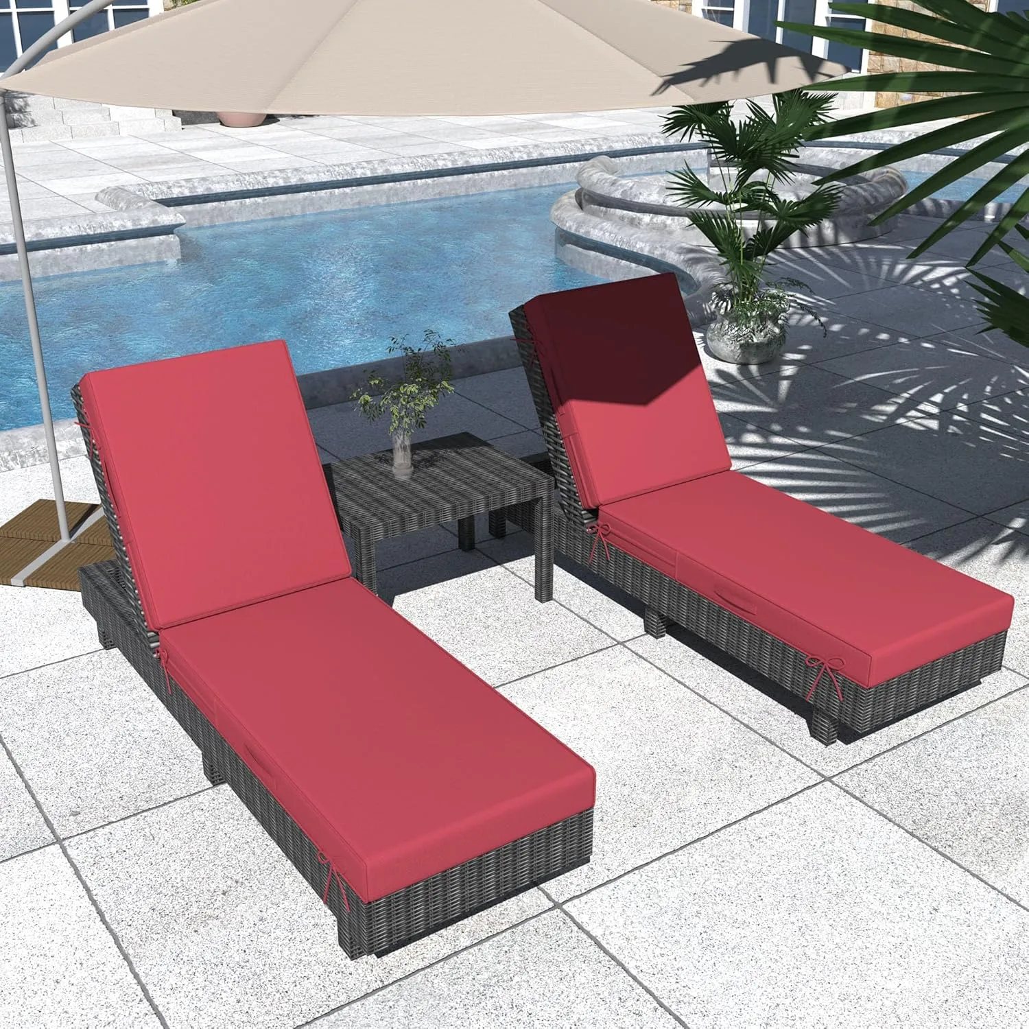 Chaise Lounge Cushions Outdoor Furniture 80 x 26 Inch Patio Lounge Chair Cushions 4'' Thick Waterproof Outdoor Chaise Cushion Weather Resistant Pool Lounger Cushion(Burgundy)