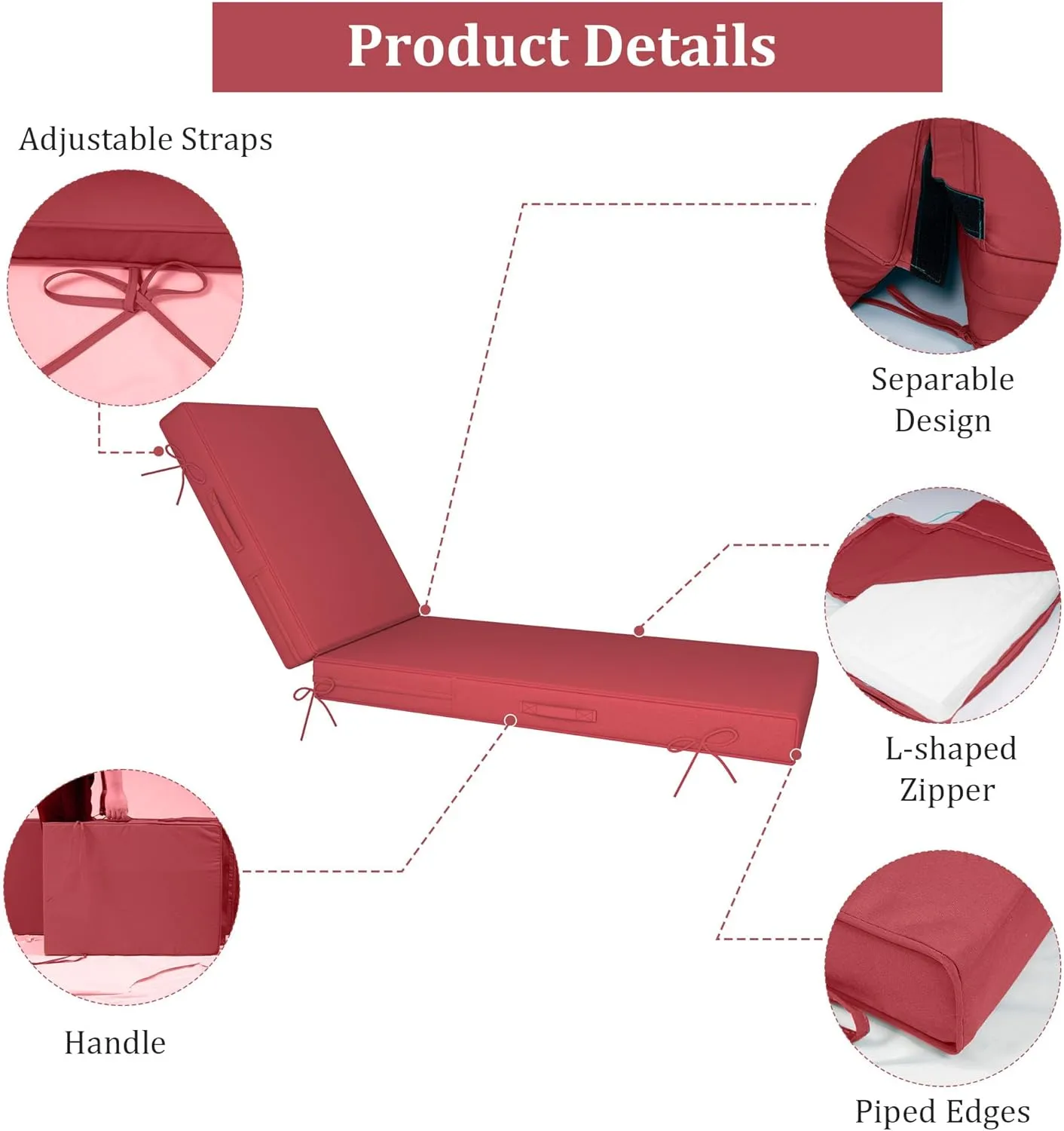 Chaise Lounge Cushions Outdoor Furniture 80 x 26 Inch Patio Lounge Chair Cushions 4'' Thick Waterproof Outdoor Chaise Cushion Weather Resistant Pool Lounger Cushion(Burgundy)