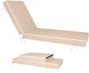 Chaise Lounge Cushions Outdoor Furniture 80 x 26 Inch Patio Lounge Chair Cushions 4'' Thick Waterproof Outdoor Chaise Cushion Weather Resistant Pool Lounger Cushion(Khaki)