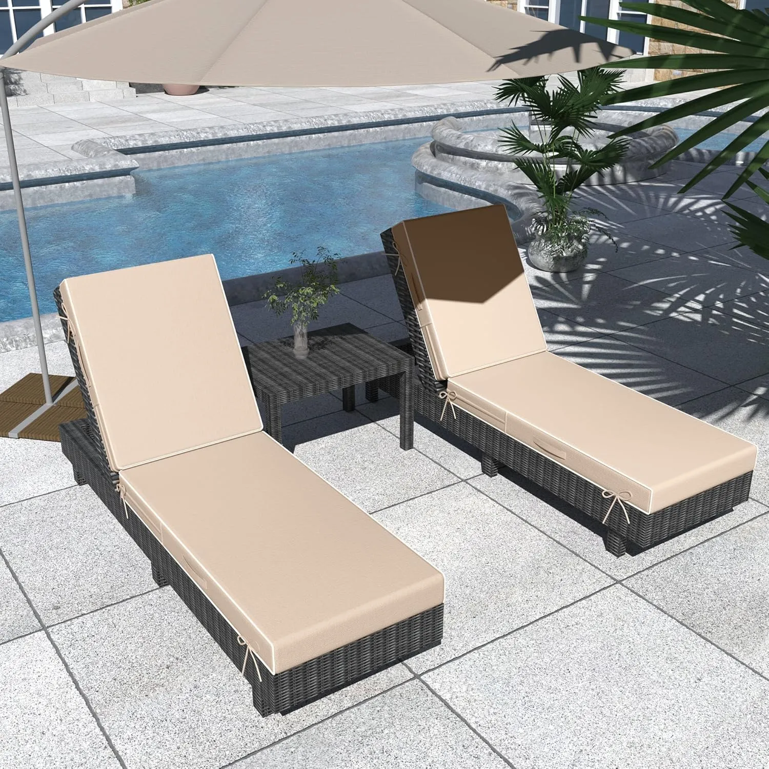 Chaise Lounge Cushions Outdoor Furniture 80 x 26 Inch Patio Lounge Chair Cushions 4'' Thick Waterproof Outdoor Chaise Cushion Weather Resistant Pool Lounger Cushion(Khaki)