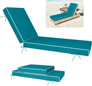 Chaise Lounge Cushions Outdoor Furniture 80 x 26 Inch Patio Lounge Chair Cushions 4'' Thick Waterproof Outdoor Chaise Cushion Weather Resistant Pool Lounger Cushion(Turquoise)