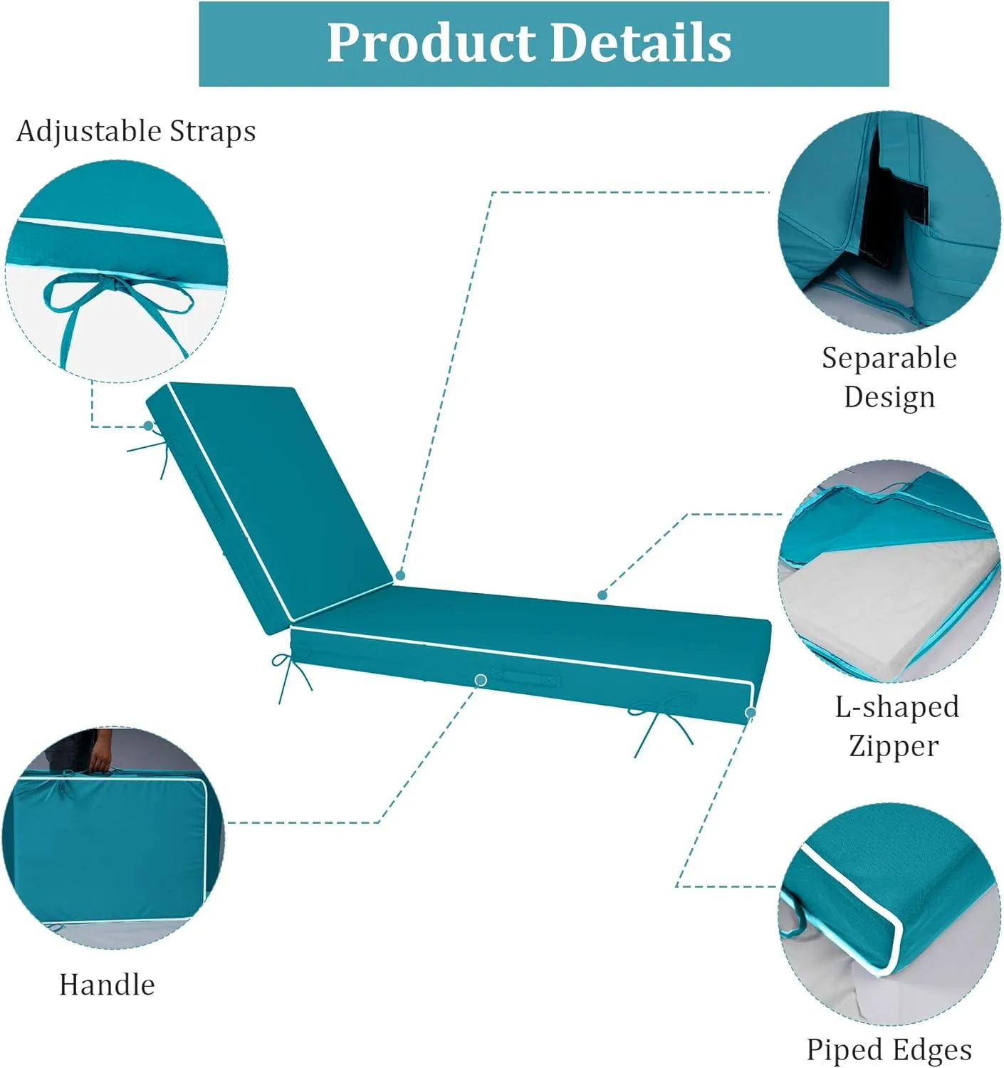 Chaise Lounge Cushions Outdoor Furniture 80 x 26 Inch Patio Lounge Chair Cushions 4'' Thick Waterproof Outdoor Chaise Cushion Weather Resistant Pool Lounger Cushion(Turquoise)