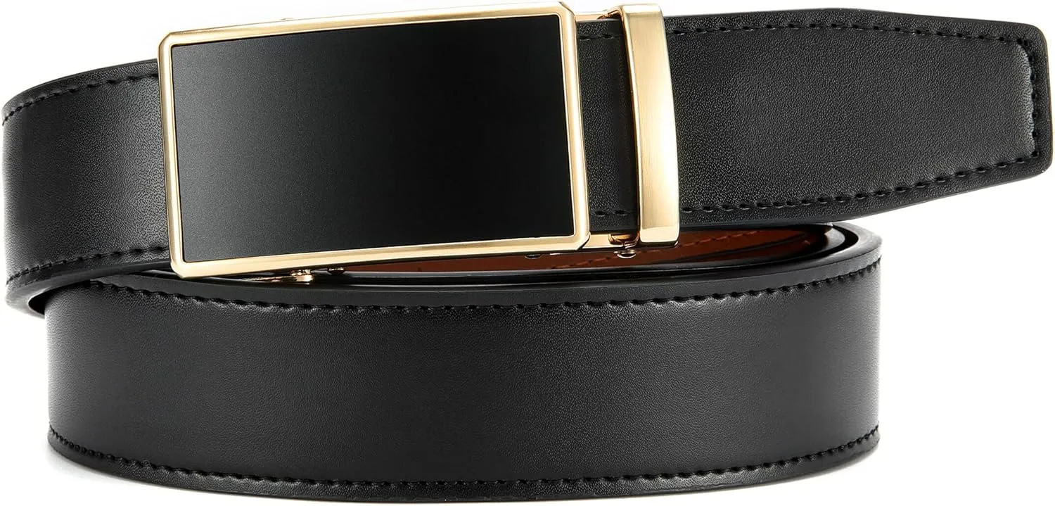 CHAOREN Mens Belt - Mens Ratchet Belt Leather 1 3/8" for Dress Pant - Micro Adjustable Belt Fit Everywhere