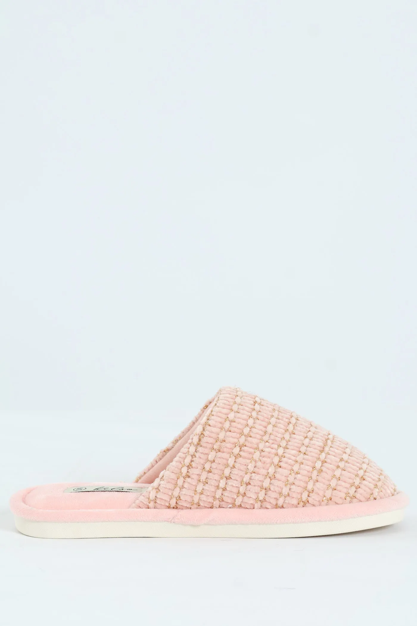 Chenille & Gold Closed Toe Mule Slipper - Blush