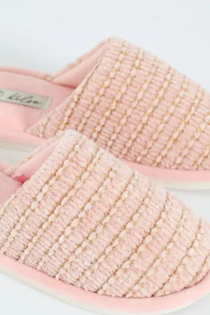 Chenille & Gold Closed Toe Mule Slipper - Blush