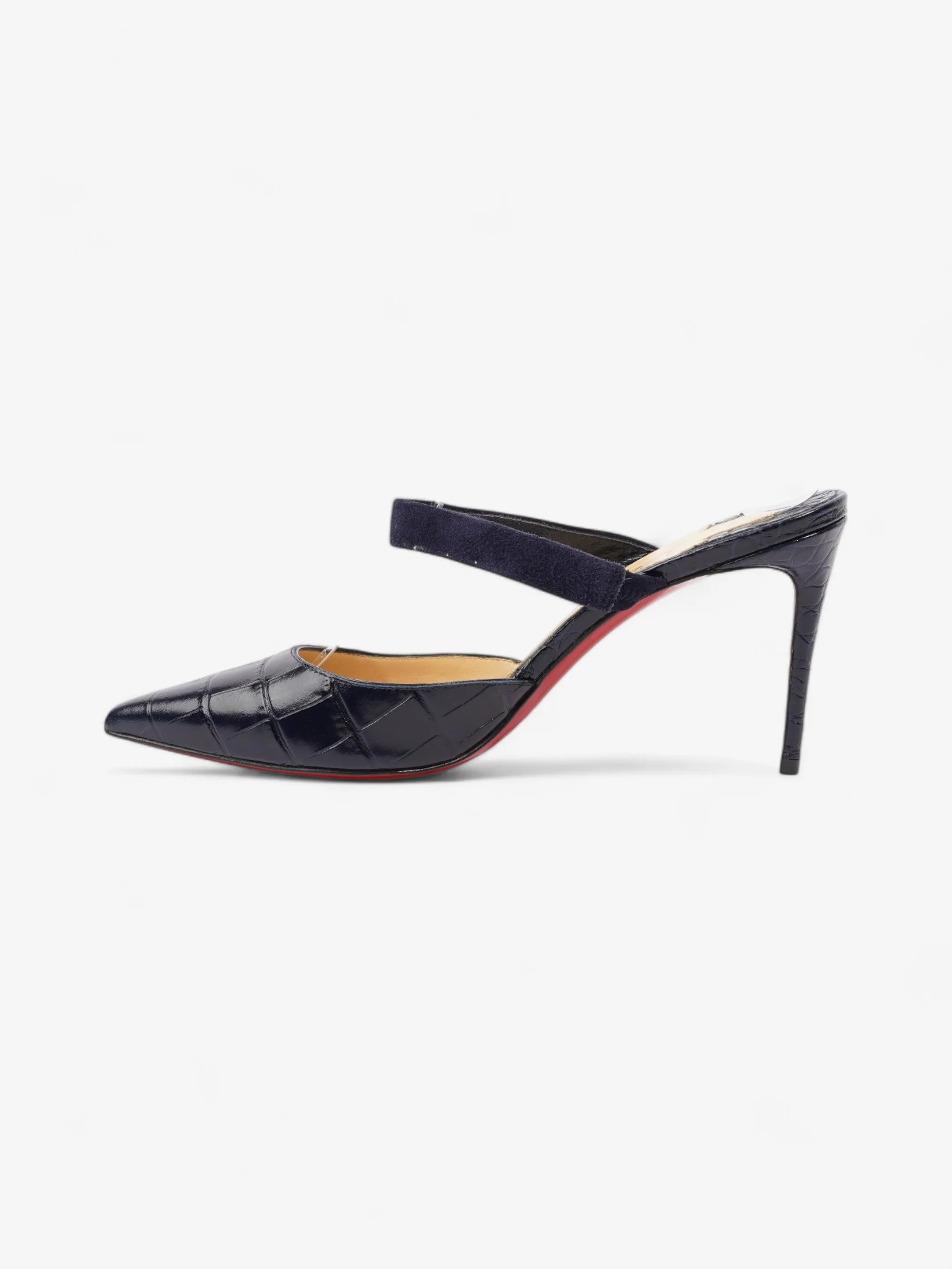 Christian Louboutin Strap Sandal Mule 100 Navy Embossed Leather EU 39 UK 6