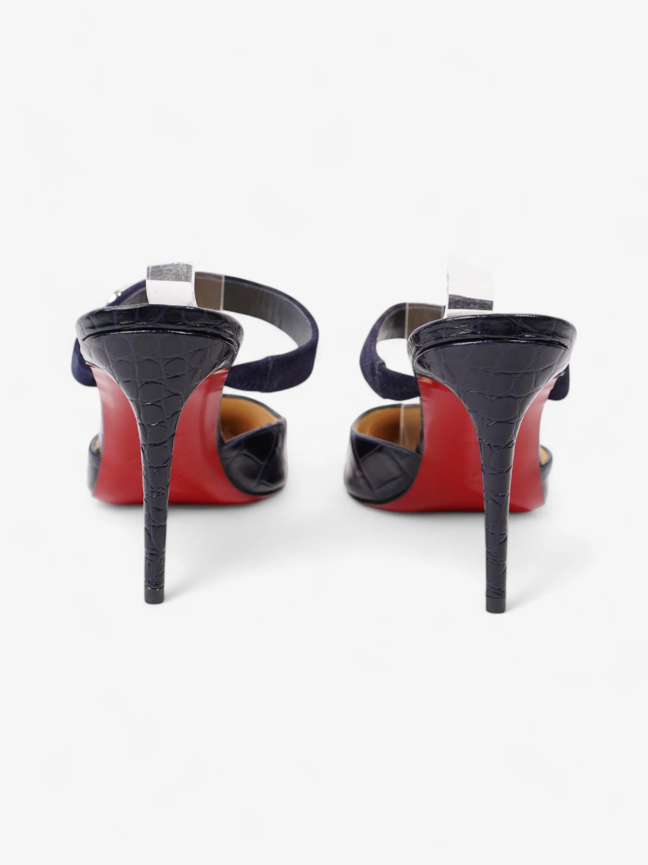 Christian Louboutin Strap Sandal Mule 100 Navy Embossed Leather EU 39 UK 6