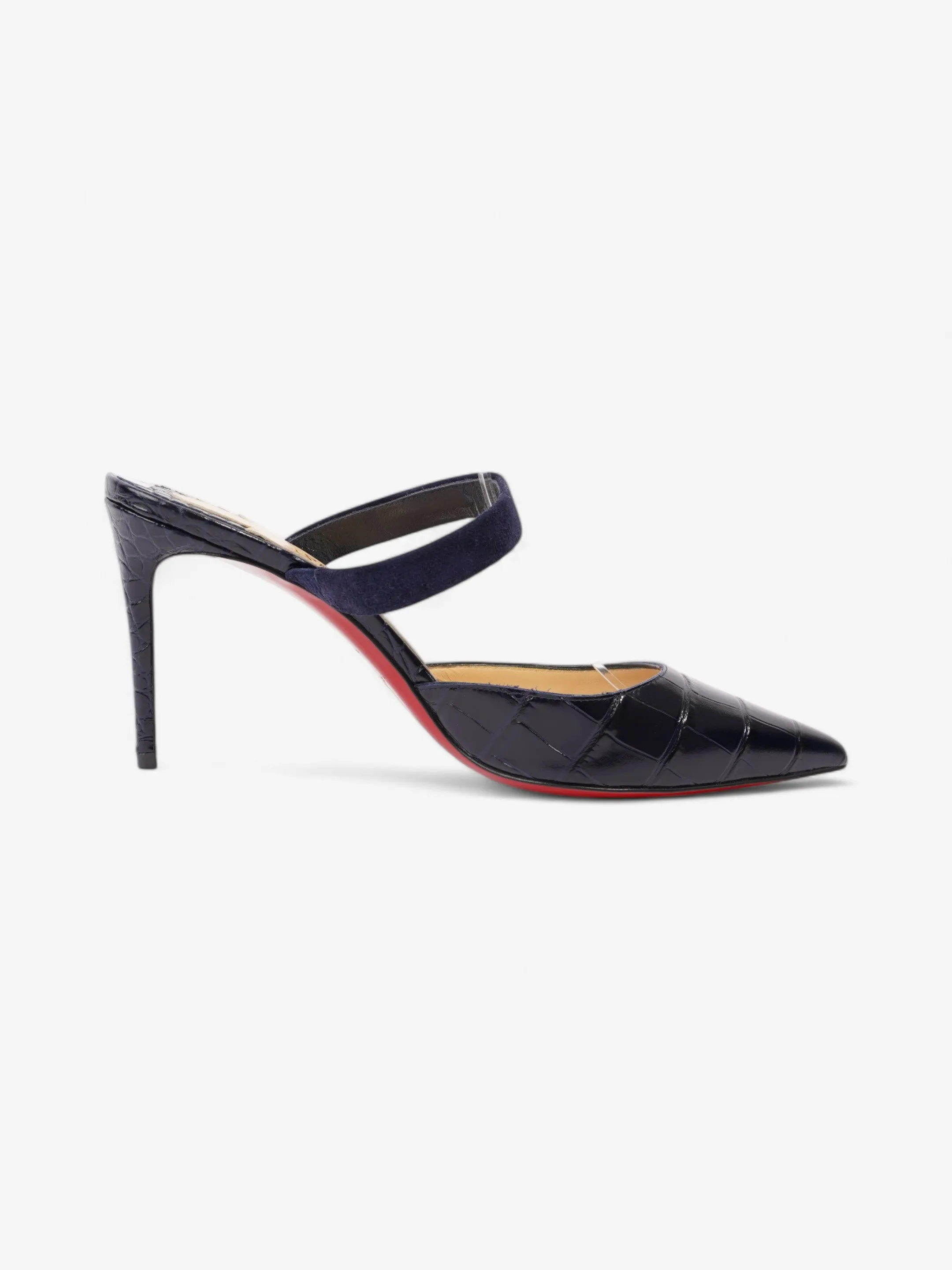 Christian Louboutin Strap Sandal Mule 100 Navy Embossed Leather EU 39 UK 6