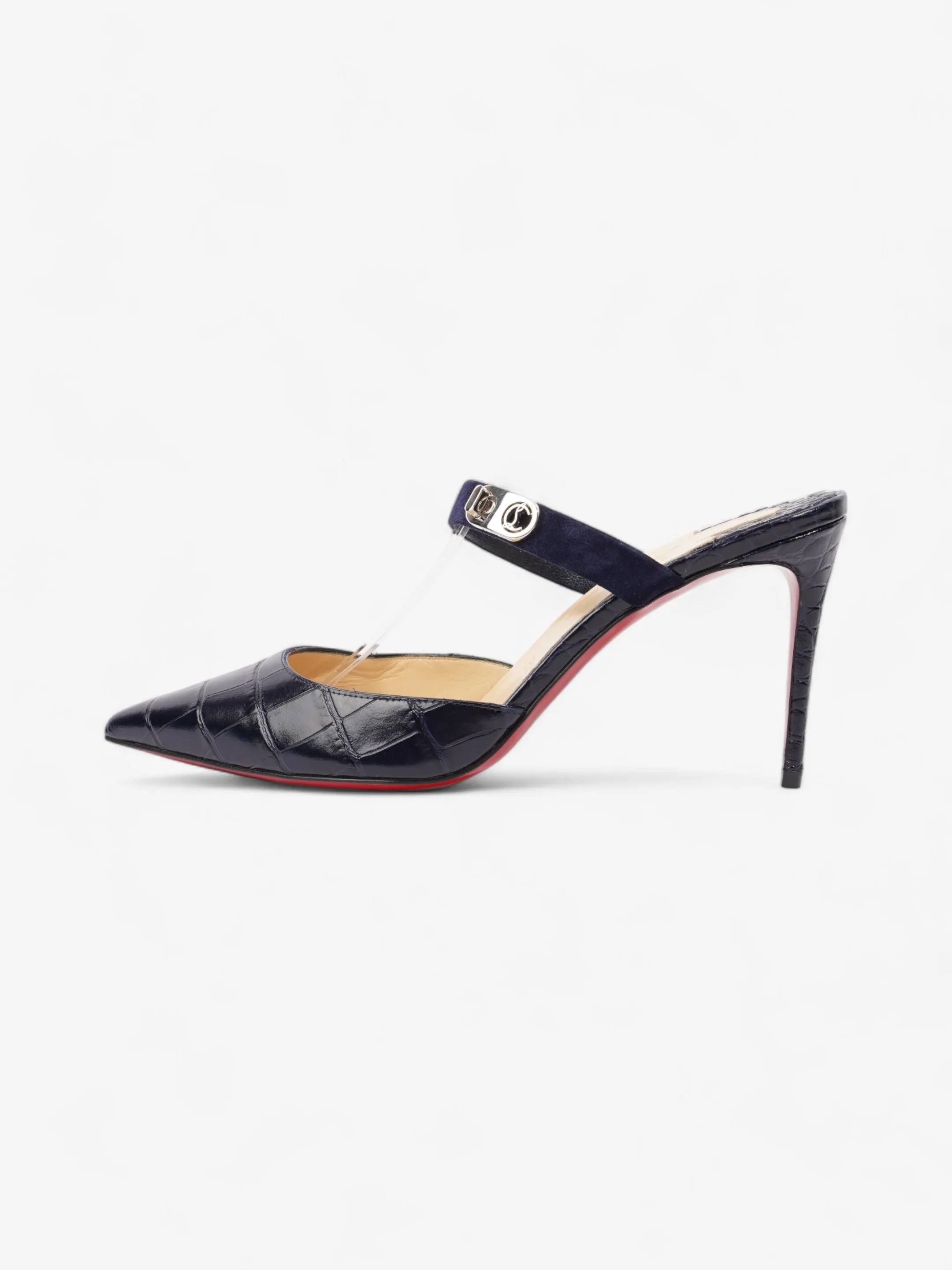 Christian Louboutin Strap Sandal Mule 100 Navy Embossed Leather EU 39 UK 6