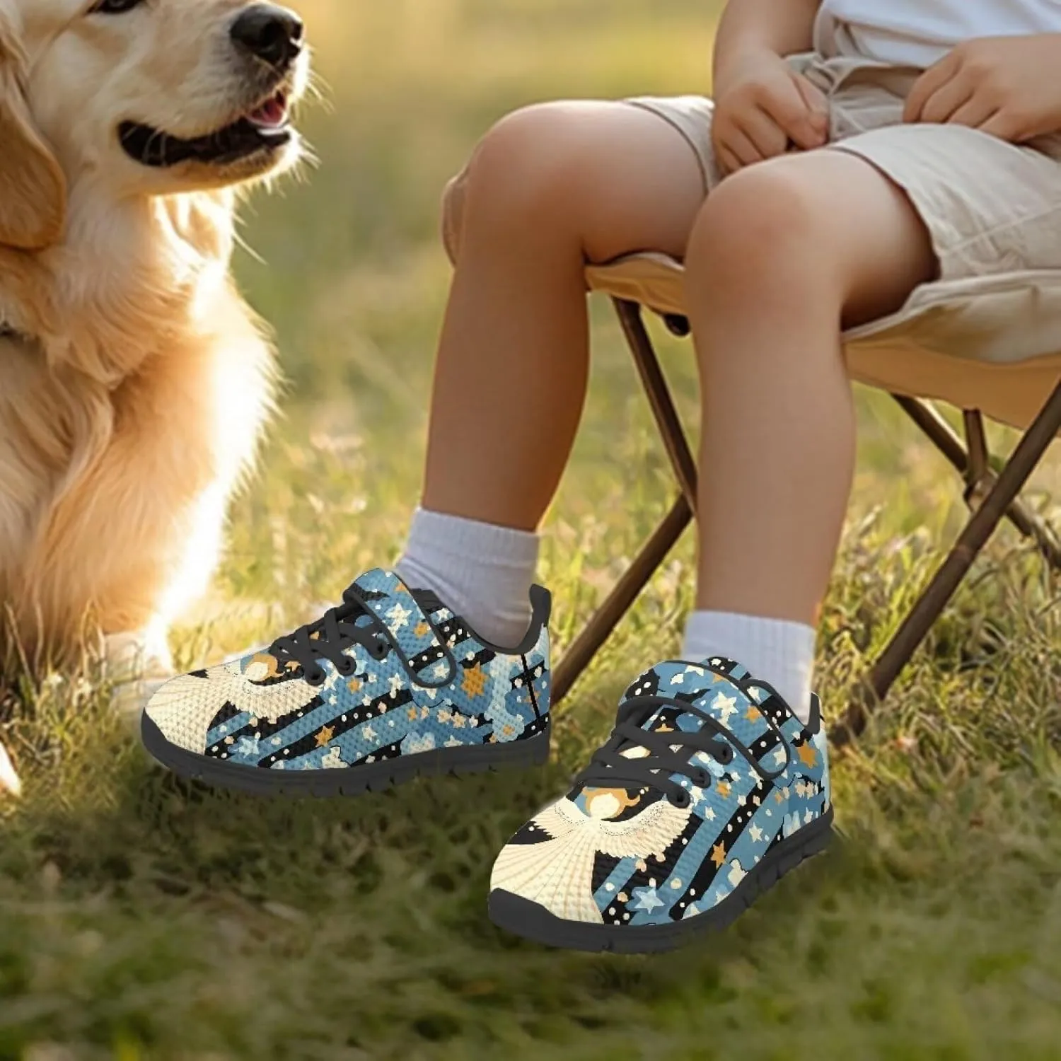 Christmas Kids Running Shoes Boys Girls Lightweight Breathable Sports Shoes Non-Slip Sneakers Hook-and-Loop Strap Shoes for Little Kid SizeUS11-15