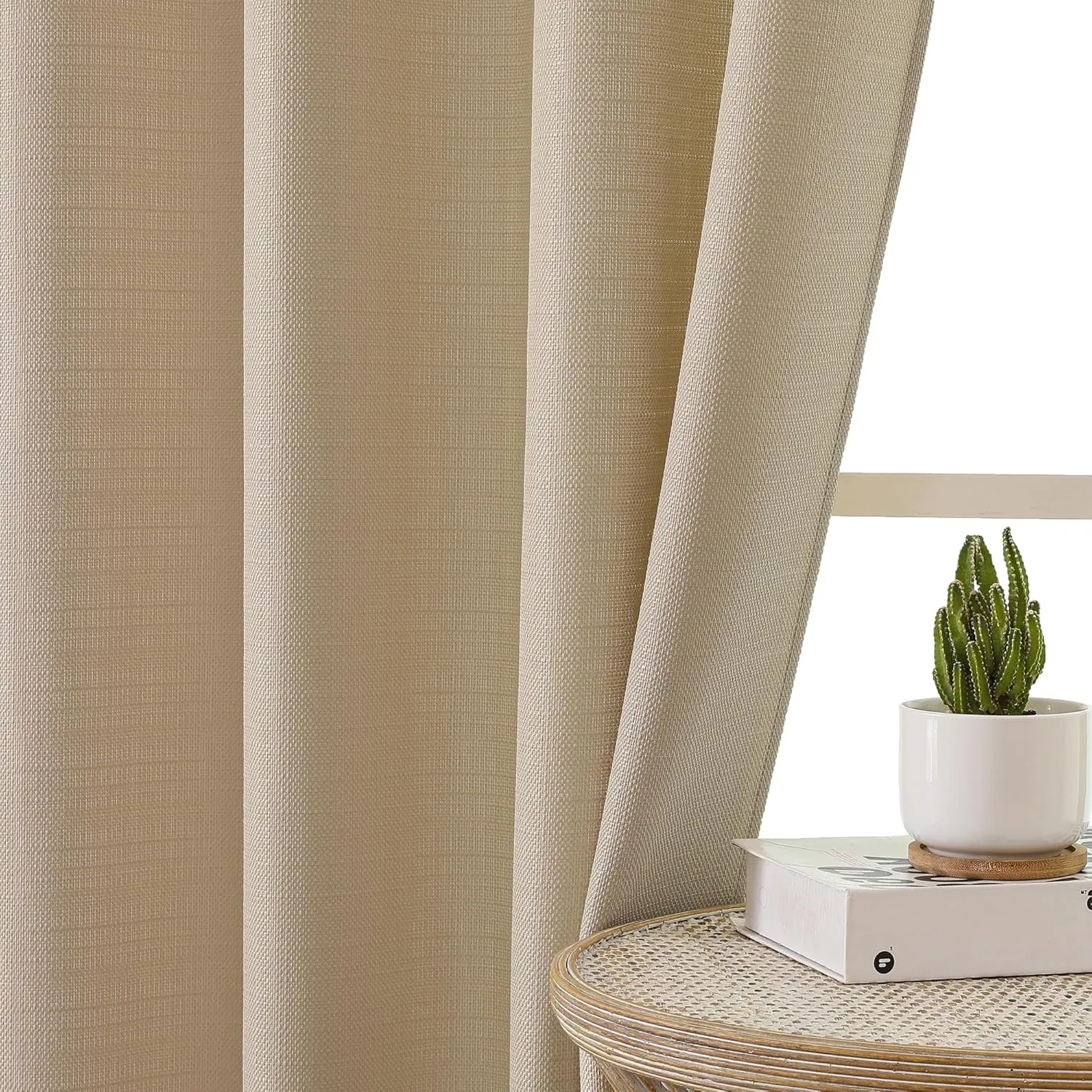Chyhomenyc Camel Curtains 84 Inch Length 2 Panels, Faux Linen Semi Sheer Light Filtering Soft Slub Textured Privacy Farmhouse Curtain Drapes for Living Room Bedroom, 40" Wx84 L