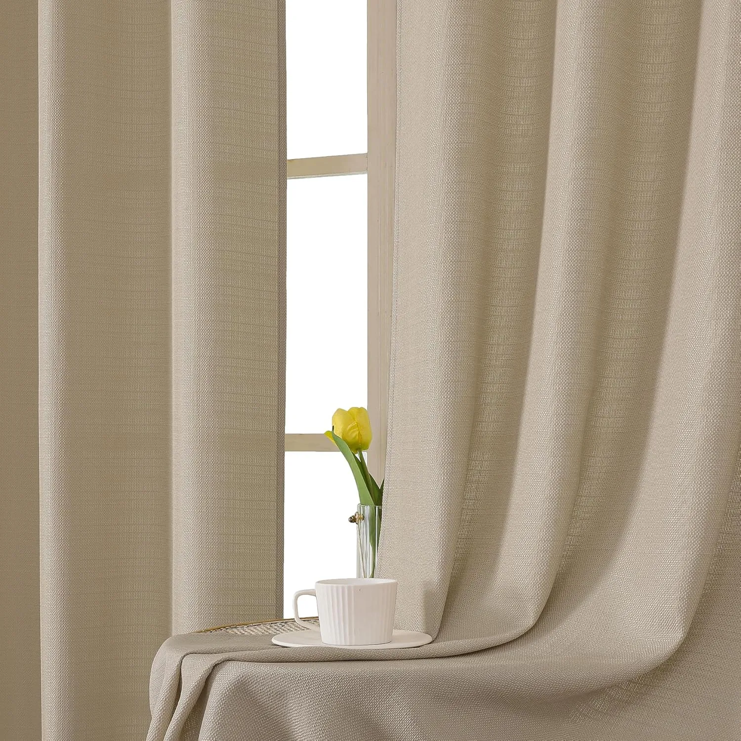 Chyhomenyc Camel Curtains 84 Inch Length 2 Panels, Faux Linen Semi Sheer Light Filtering Soft Slub Textured Privacy Farmhouse Curtain Drapes for Living Room Bedroom, 40" Wx84 L