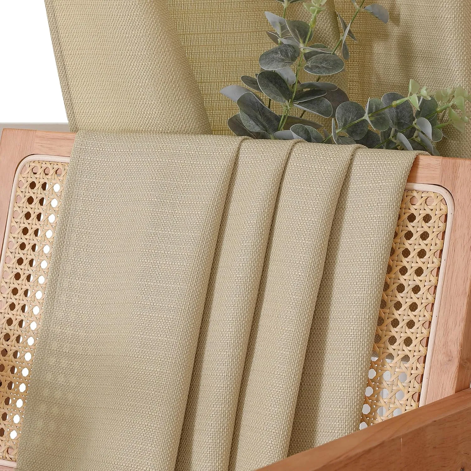 Chyhomenyc Camel Curtains 84 Inch Length 2 Panels, Faux Linen Semi Sheer Light Filtering Soft Slub Textured Privacy Farmhouse Curtain Drapes for Living Room Bedroom, 40" Wx84 L