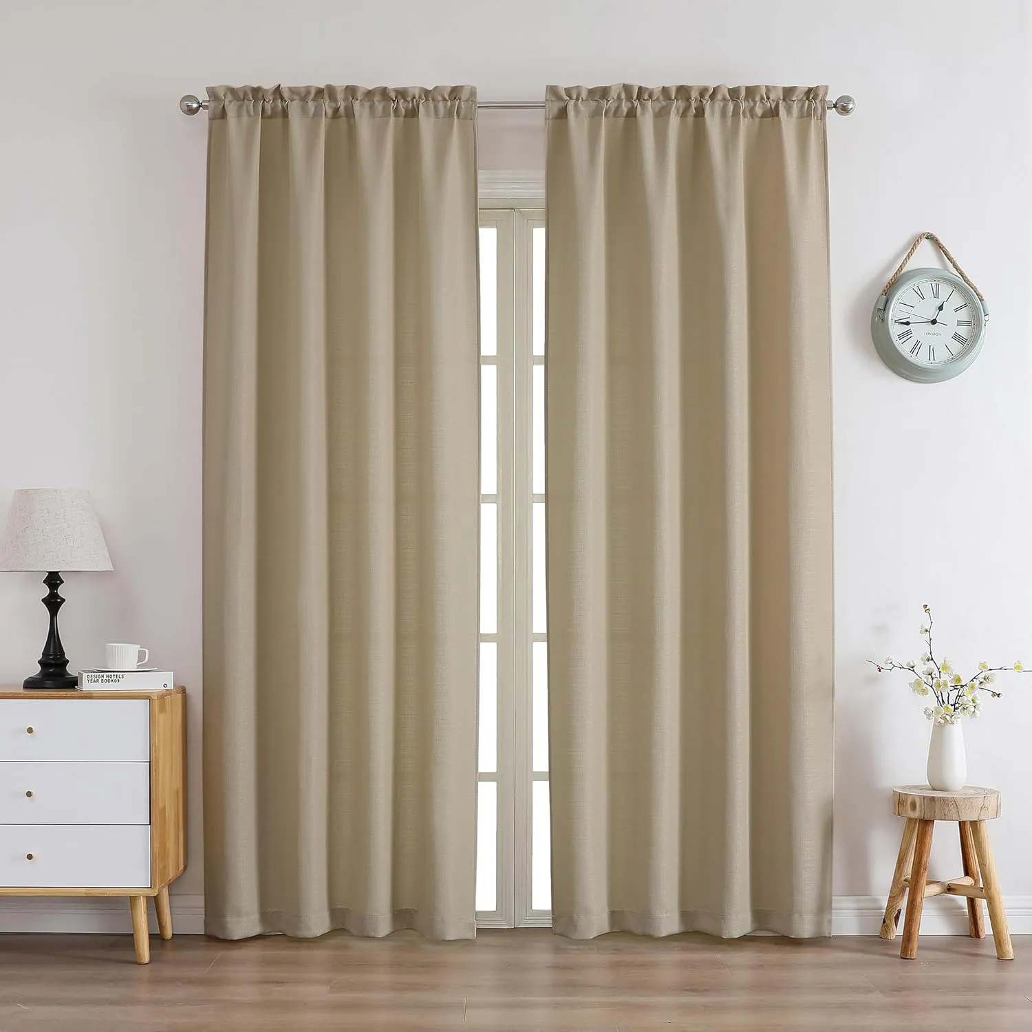 Chyhomenyc Camel Curtains 84 Inch Length 2 Panels, Faux Linen Semi Sheer Light Filtering Soft Slub Textured Privacy Farmhouse Curtain Drapes for Living Room Bedroom, 40" Wx84 L