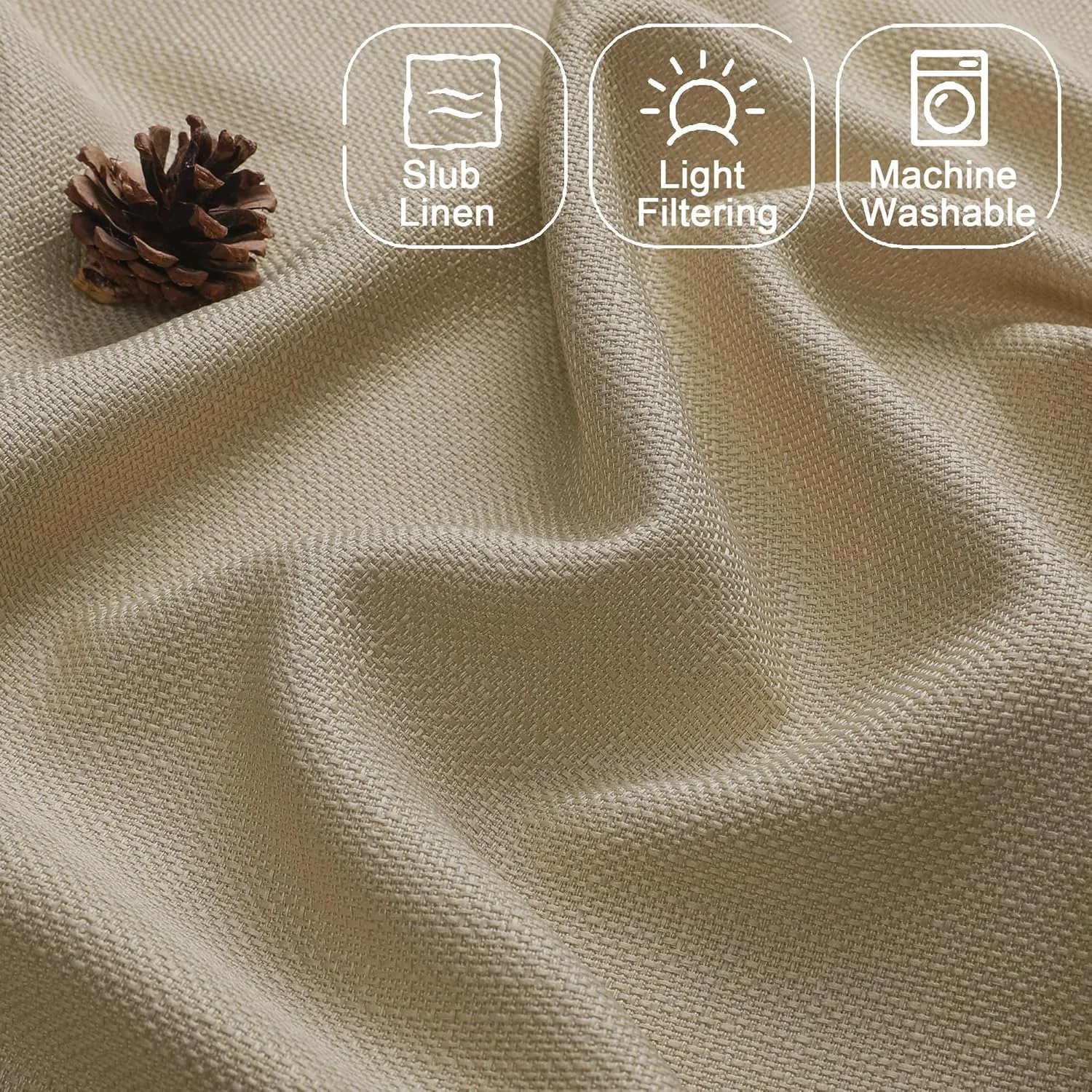 Chyhomenyc Camel Curtains 84 Inch Length 2 Panels, Faux Linen Semi Sheer Light Filtering Soft Slub Textured Privacy Farmhouse Curtain Drapes for Living Room Bedroom, 40" Wx84 L