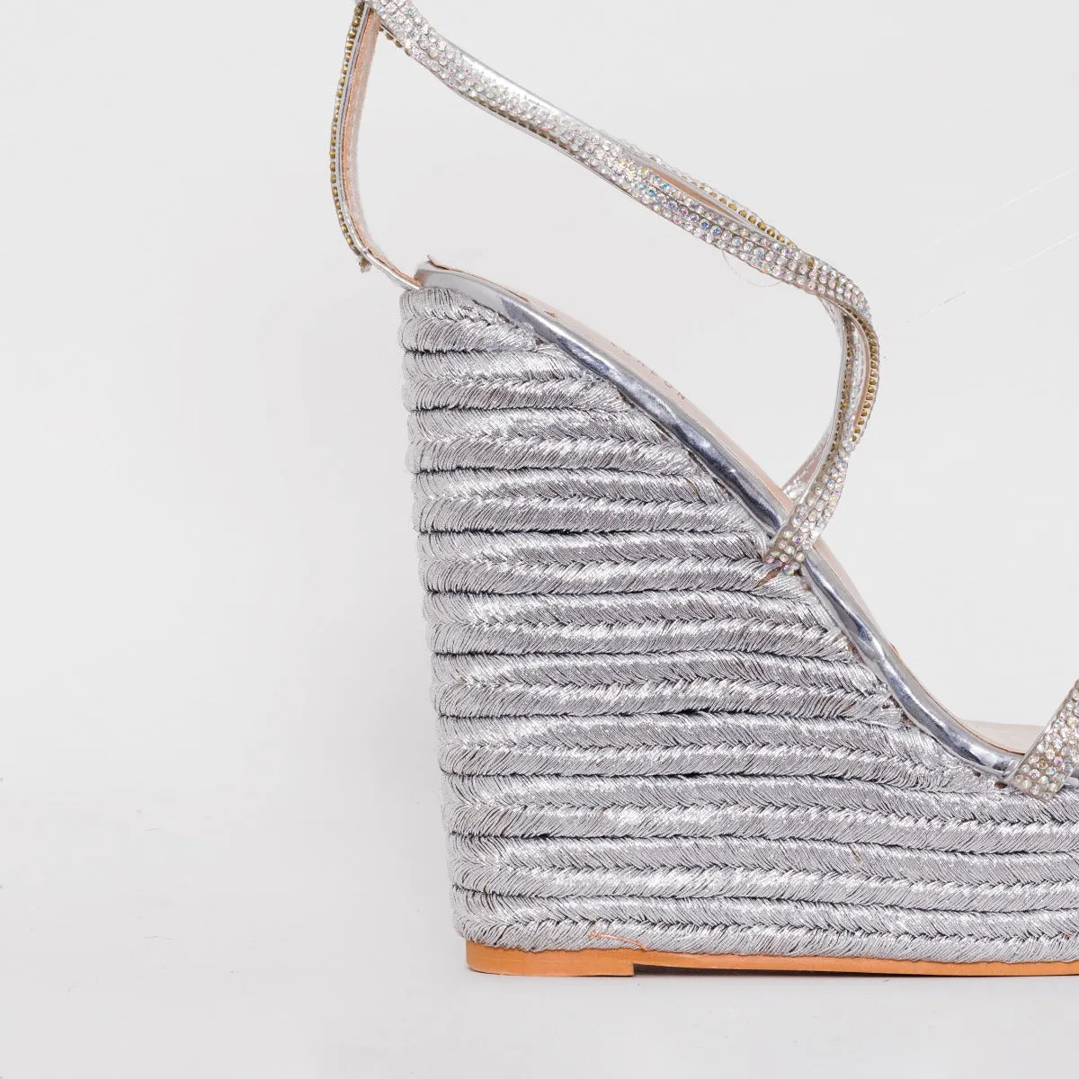 Ciara Silver Lace Up Espadrille Wedges