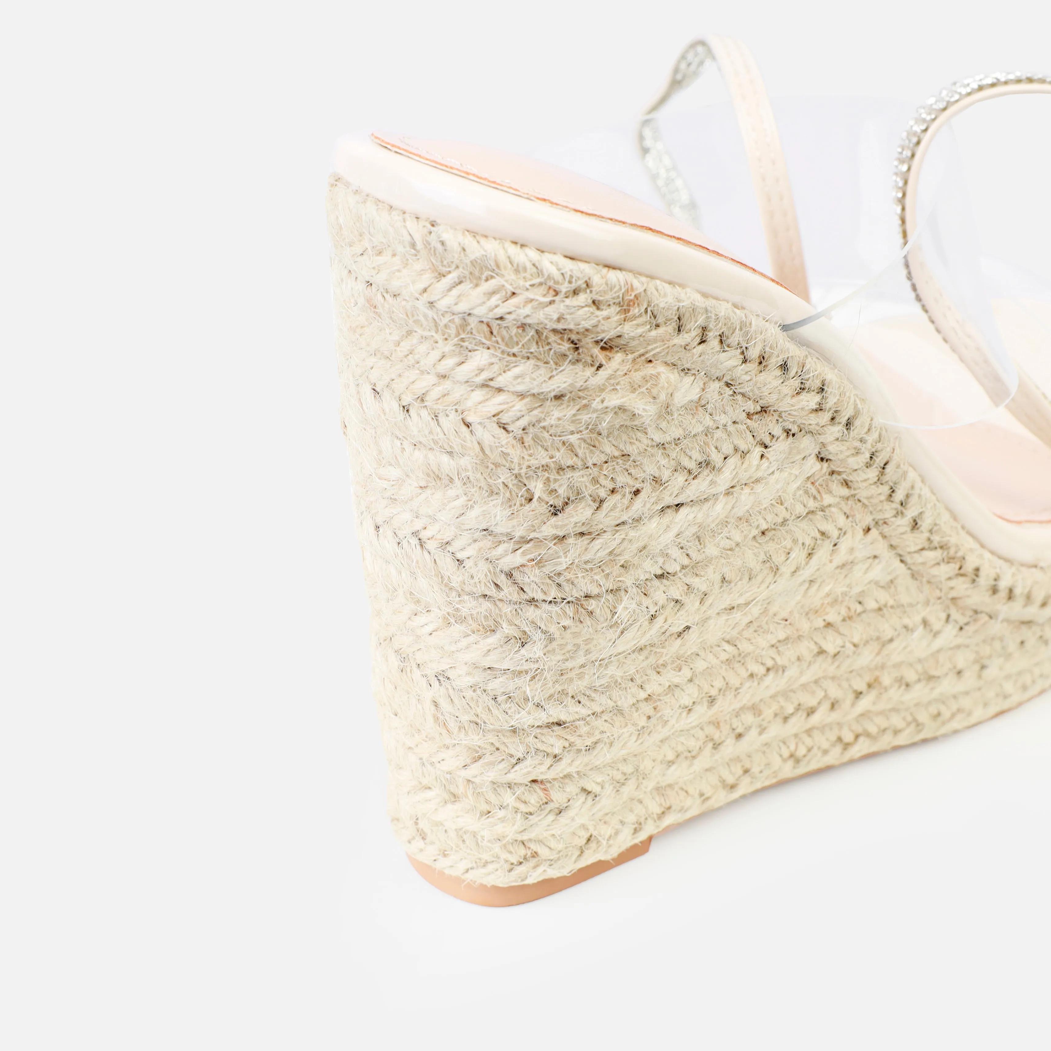 Ciel Clear Stone Patent Diamante Lace Up Espadrille Wedges