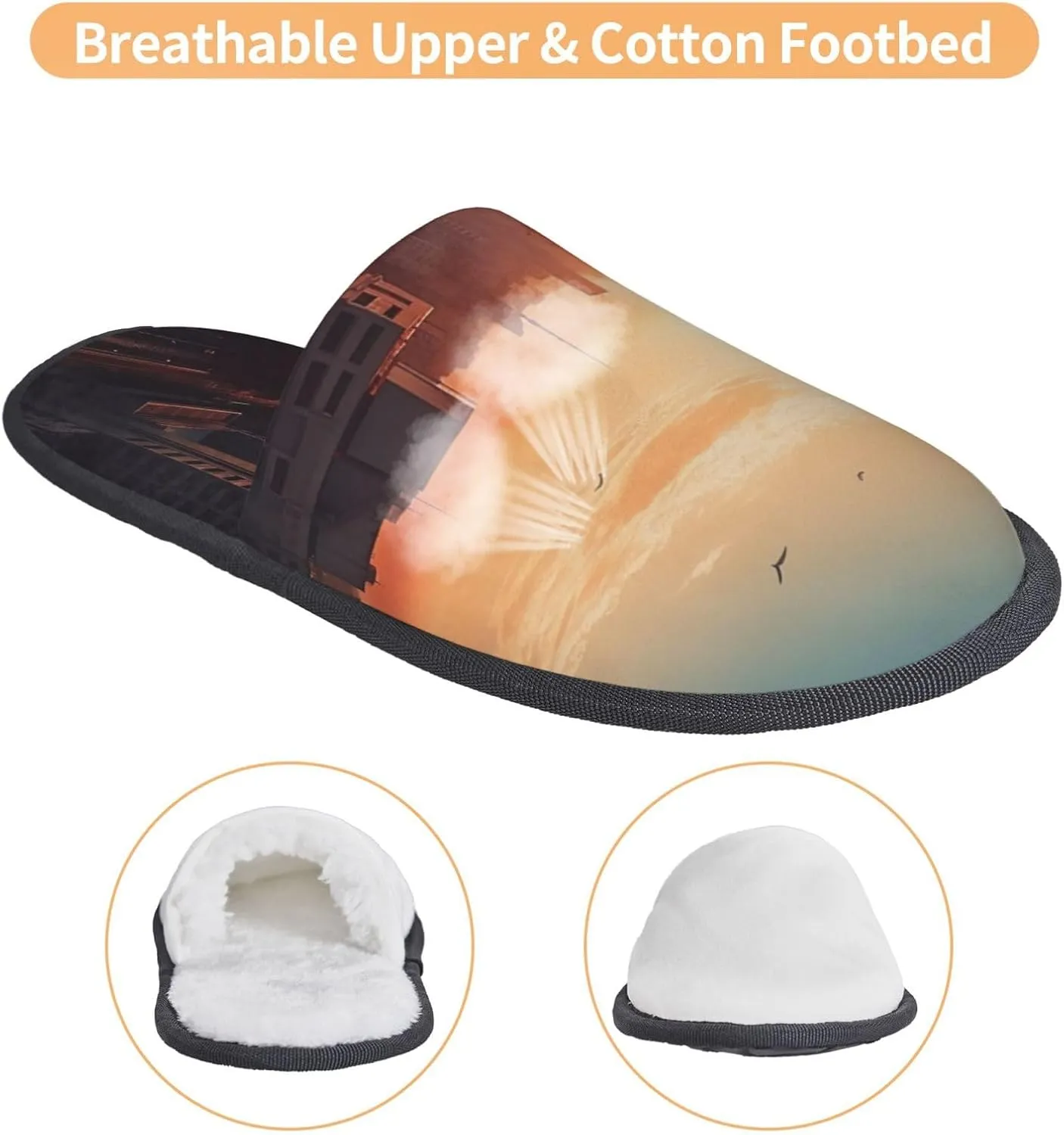 City in the sunset Furry Slippers for Men Women Fuzzy Memory Foam Slippers Warm Comfy Slip-on Bedroom Shoes Winter House Shoes for Indoor Outdoor