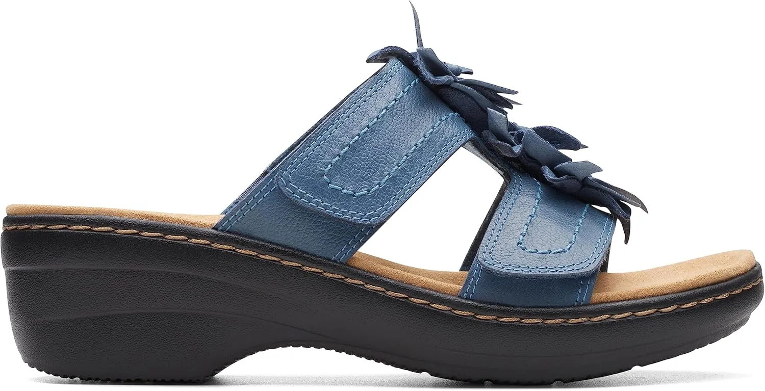 Clarks Women's Merliah Raelyn Slide Sandal, Blue Leather, 12